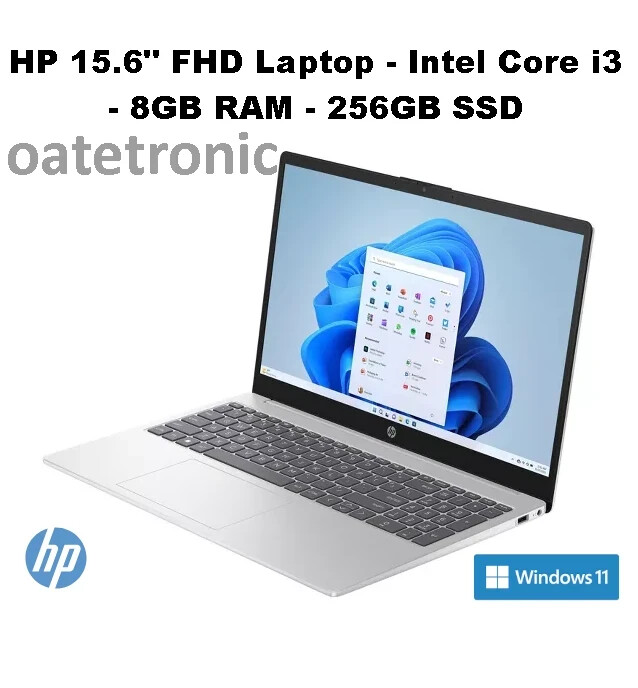 HP 15.6″ FHD Laptop-Intel Core i3 N305-8GB RAM-256GB SSD-Silver-Wins 11 Home-New