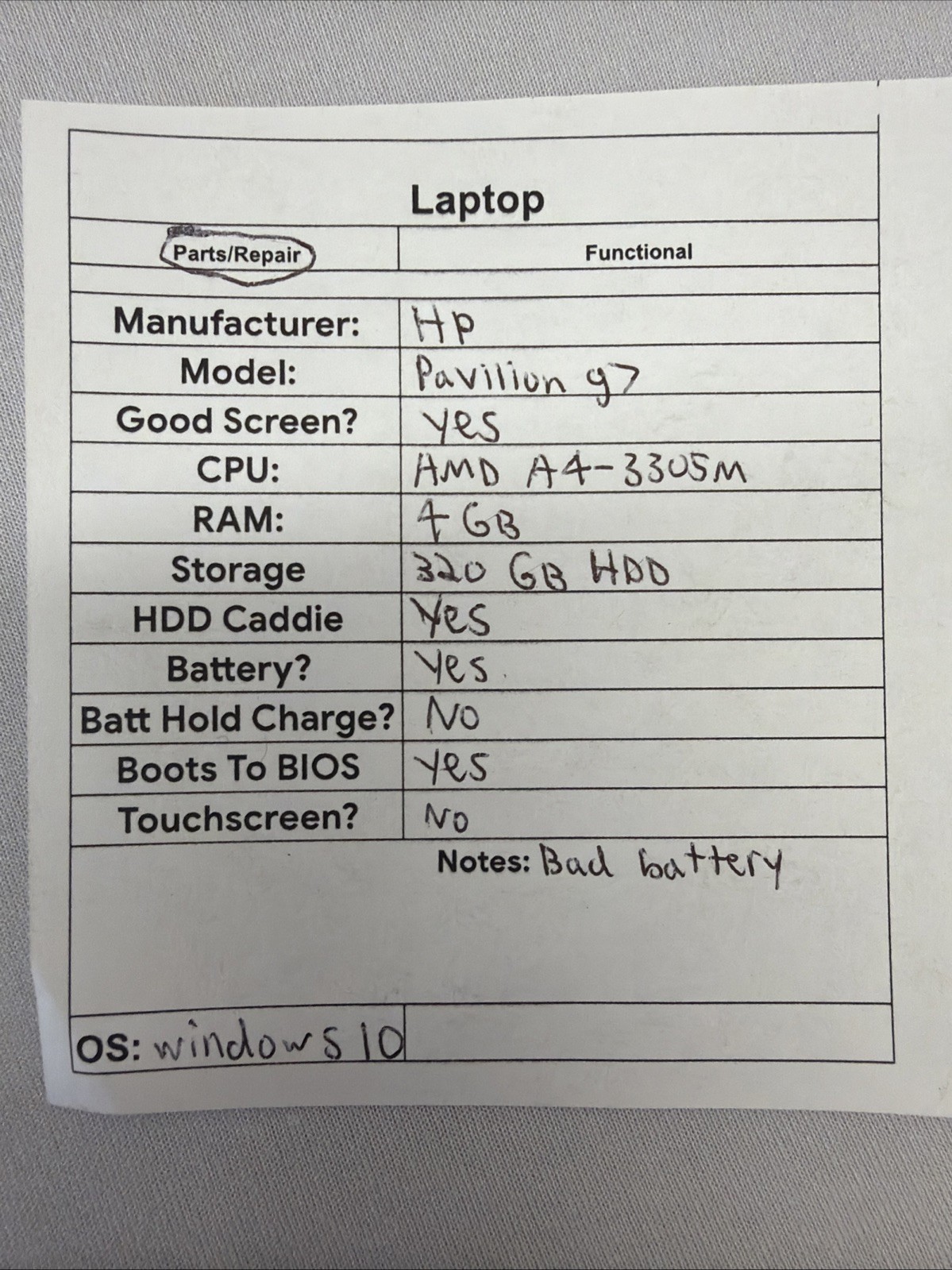 HP Pavilion g7 Laptop – Good Screen – AMD A4-3305m – RAM 4GB – Read Desc