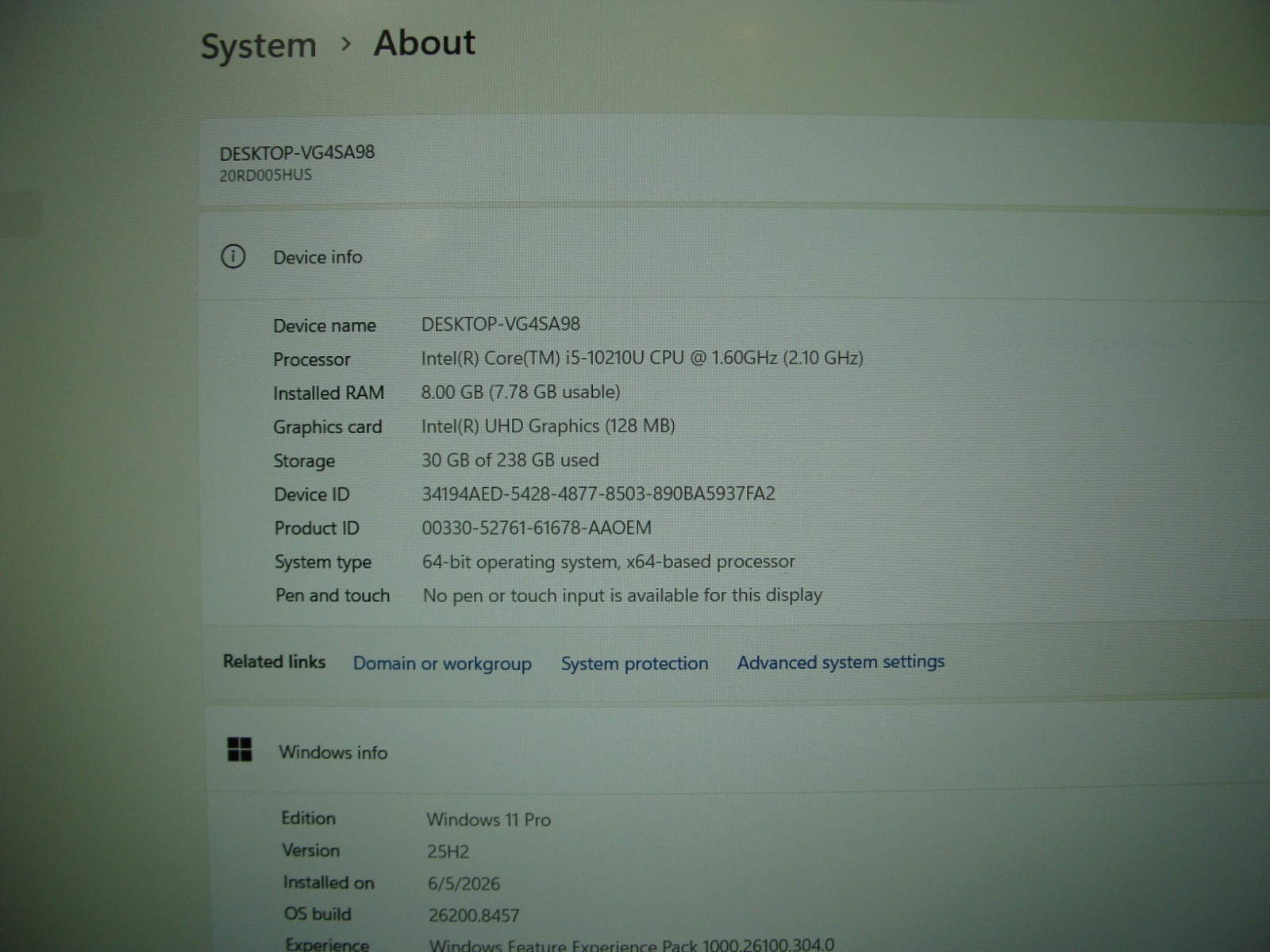 Lenovo ThinkPad E15 15.6″FHD Intel i5-10210U 1.6Ghz 8GB 256GB Windows 11 Pro +PA
