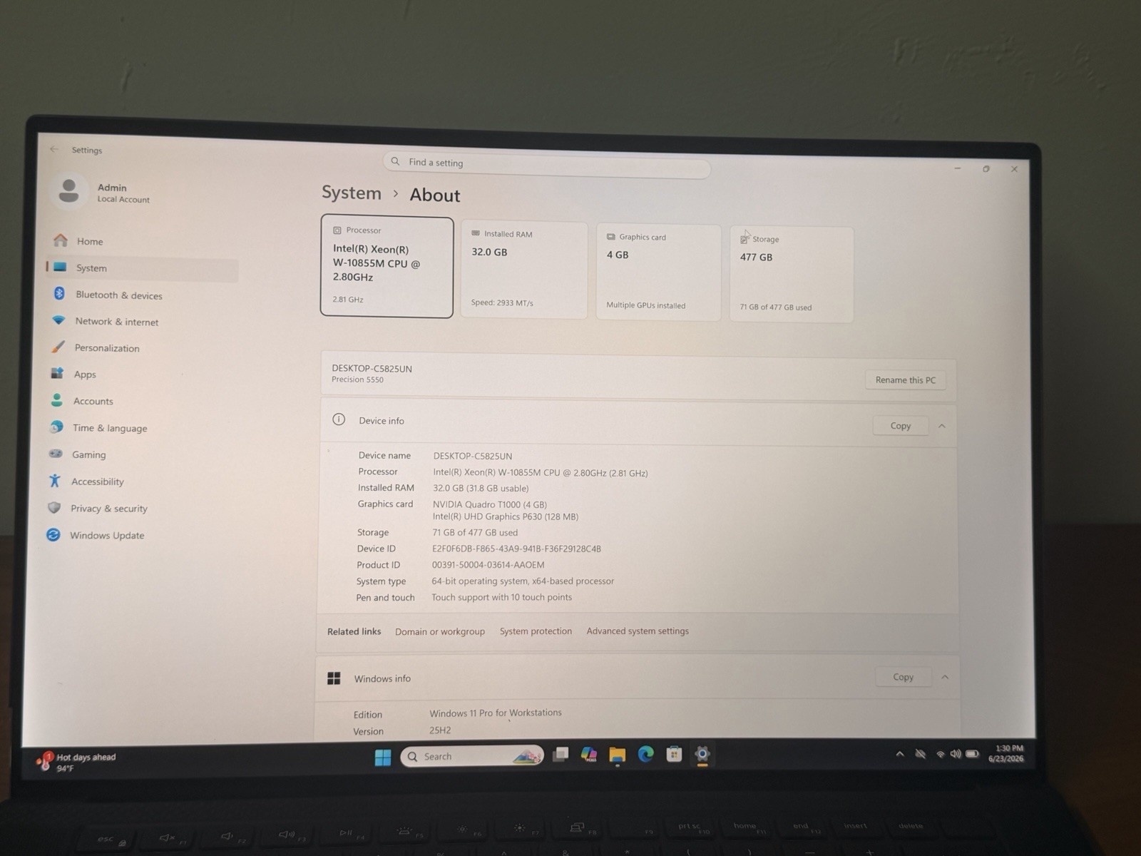 Touch Dell Precision 5550 | Xeon W-10855M | 32GB RAM 512Gb NVIDIA Quadro T1000