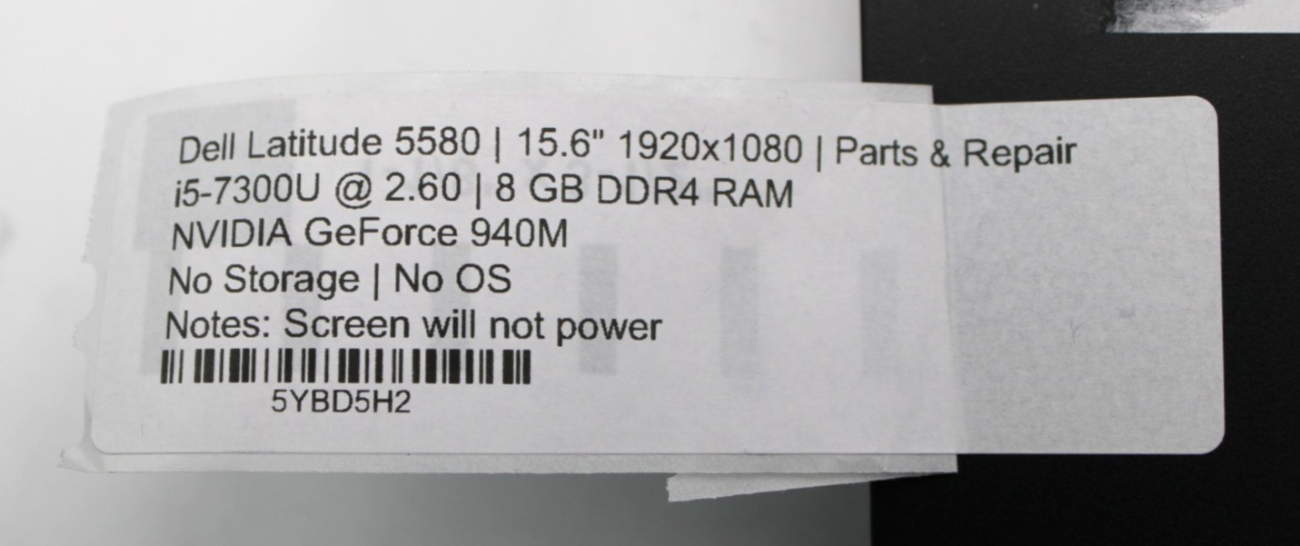 Dell Latitude 5580 i5-7300U@2.6GHz 8GB DDR4 NO STORAGE OR OS *PARTS/REPAIR*