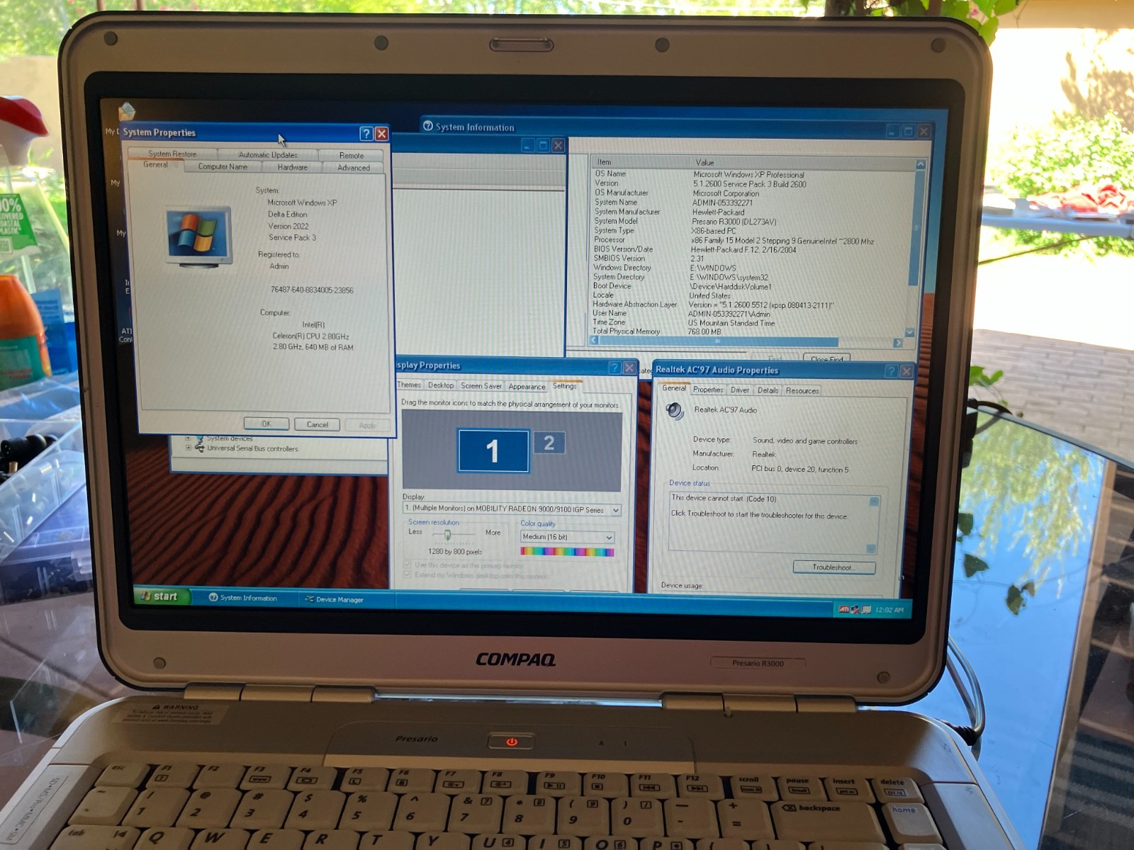 HP Compaq R3000 14″ Celeron 2.8GHz 768MB RAM 16GB SSD 768MB RAM XP NO SOUND READ