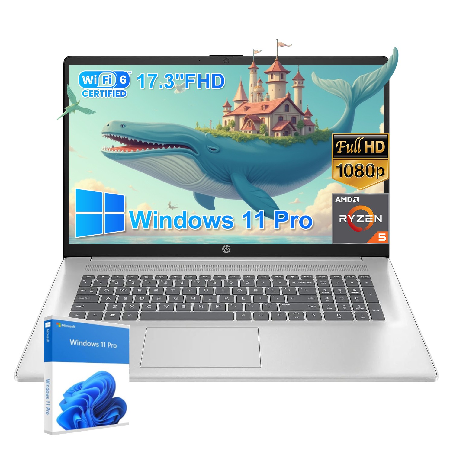HP Student Laptop 17.3″ FHD+ 6cores Ryzen 5 7430U UpTo 64GB RAM 2TB SSD Win11Pro