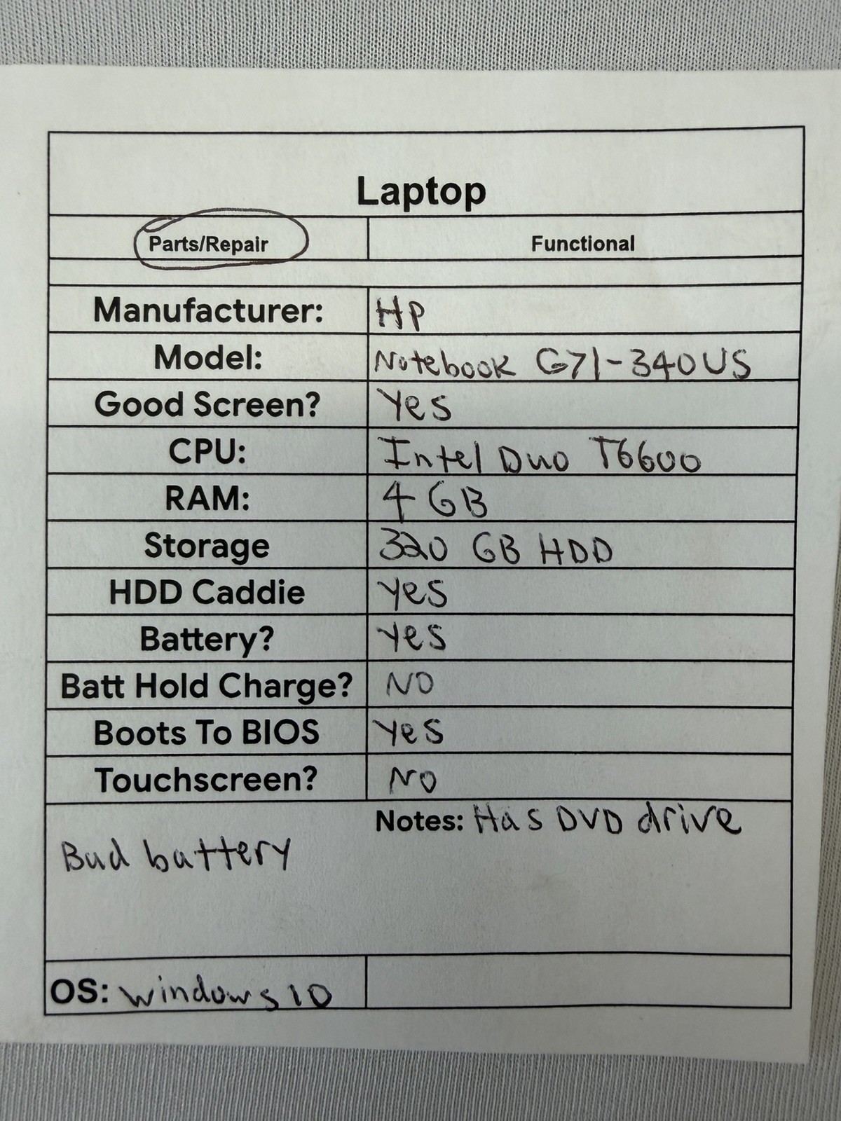 HP Notebook G71-340US Laptop – Good Screen – Intel Duo T6600 – Read Des