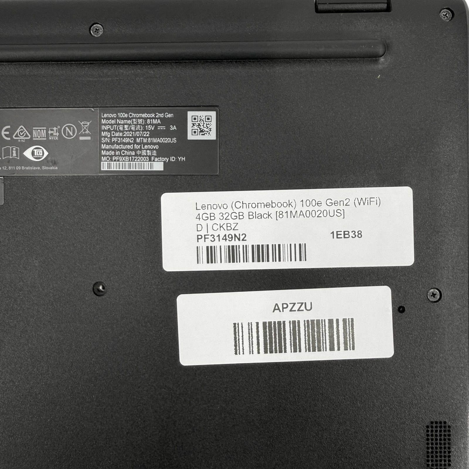 Lenovo Chromebook 100e Gen 2 WIFI 4GB RAM 32GB HD Black [81MA0020US]