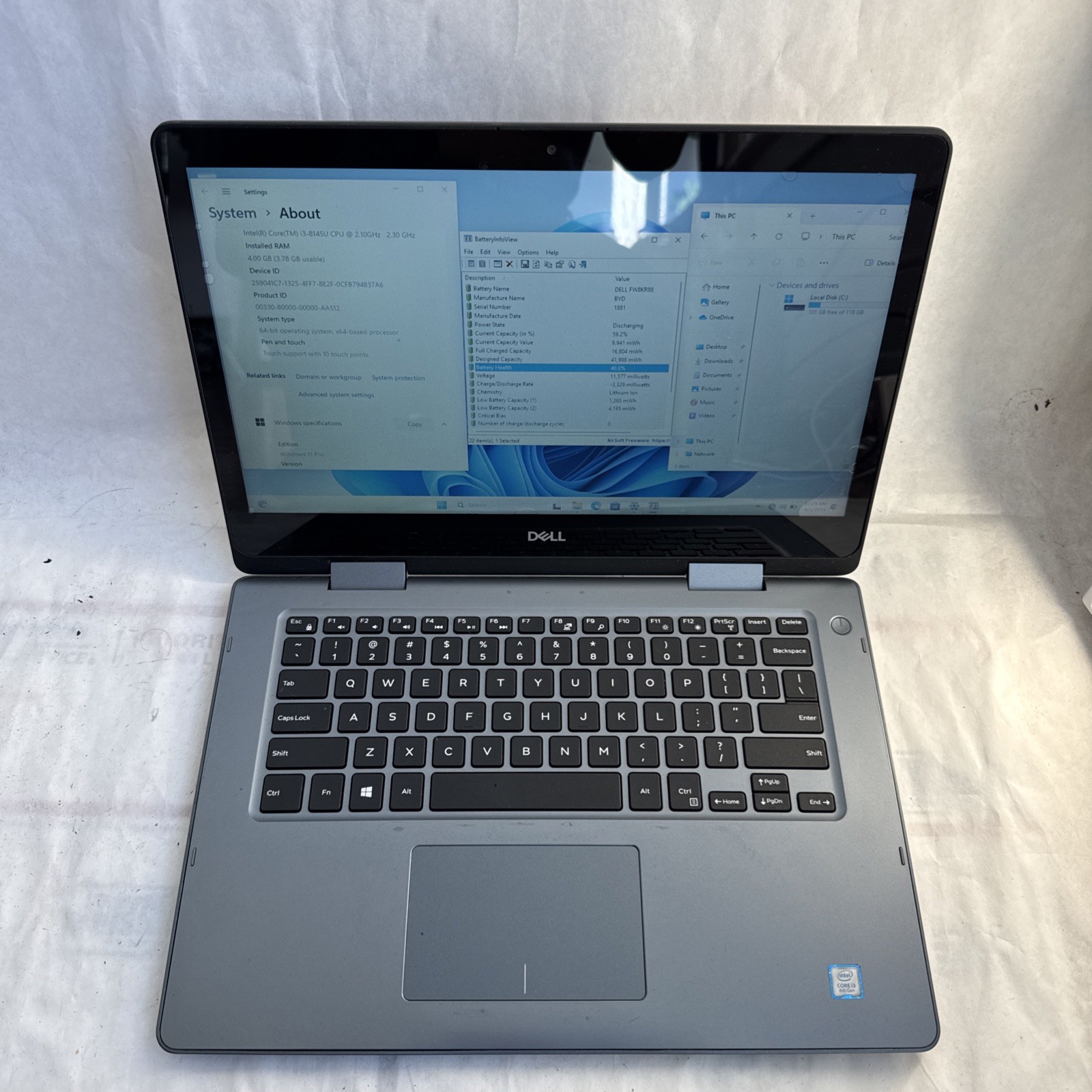 Dell Inspiron 5481 Touchscreen 14″ Intel Core i3-8145U @2.1GHz 8GB RAM 128GB SSD