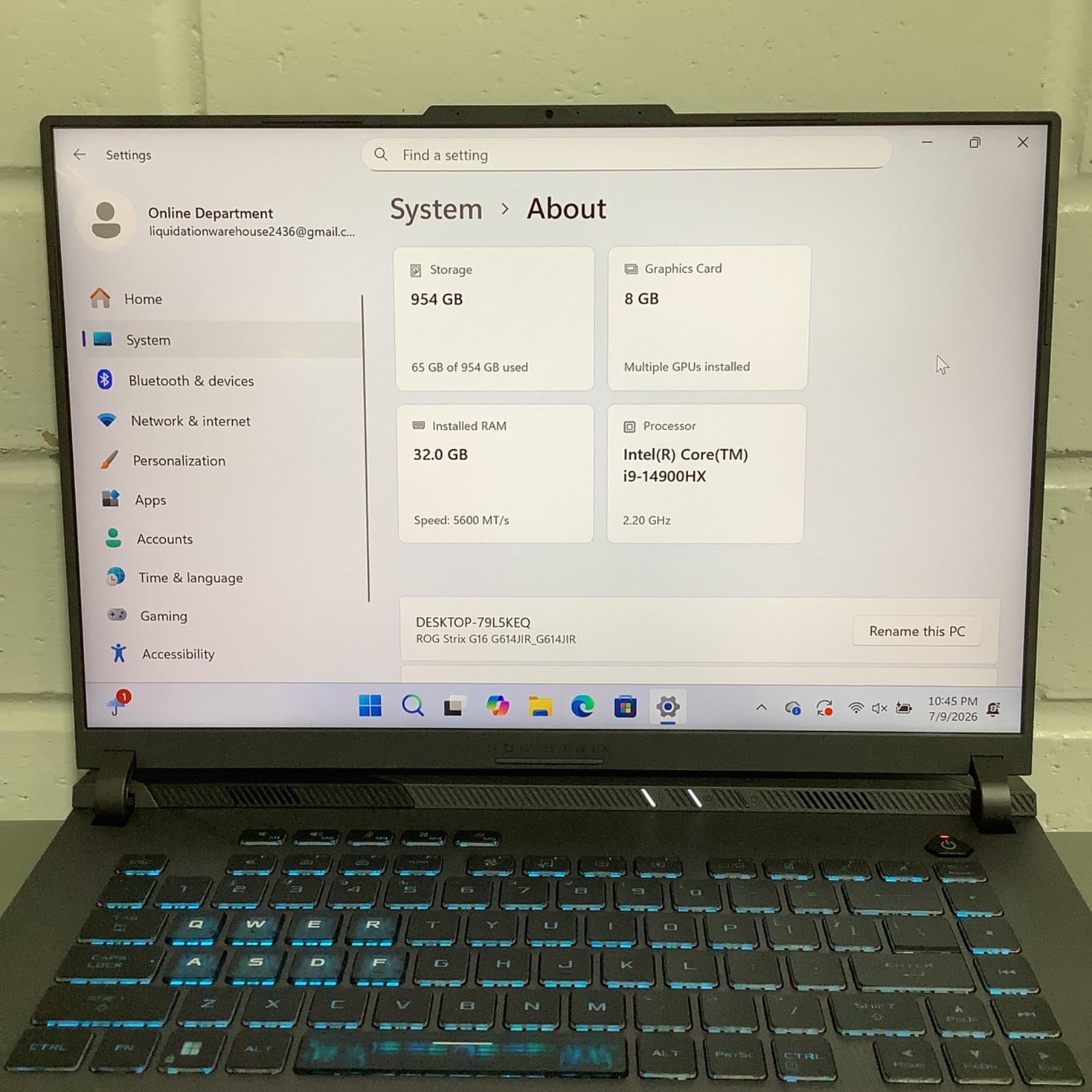 Asus ROG Strix G16 Laptop- (G614J) 13th Gen Core i9 32GB RAM 1TB SSD 8GB