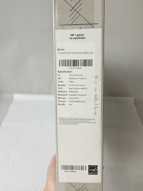HP 14″ Windows 11 Laptop in White 14-dq0052dx, 8GB RAM, 64GB eMMC- NEW IN BOX