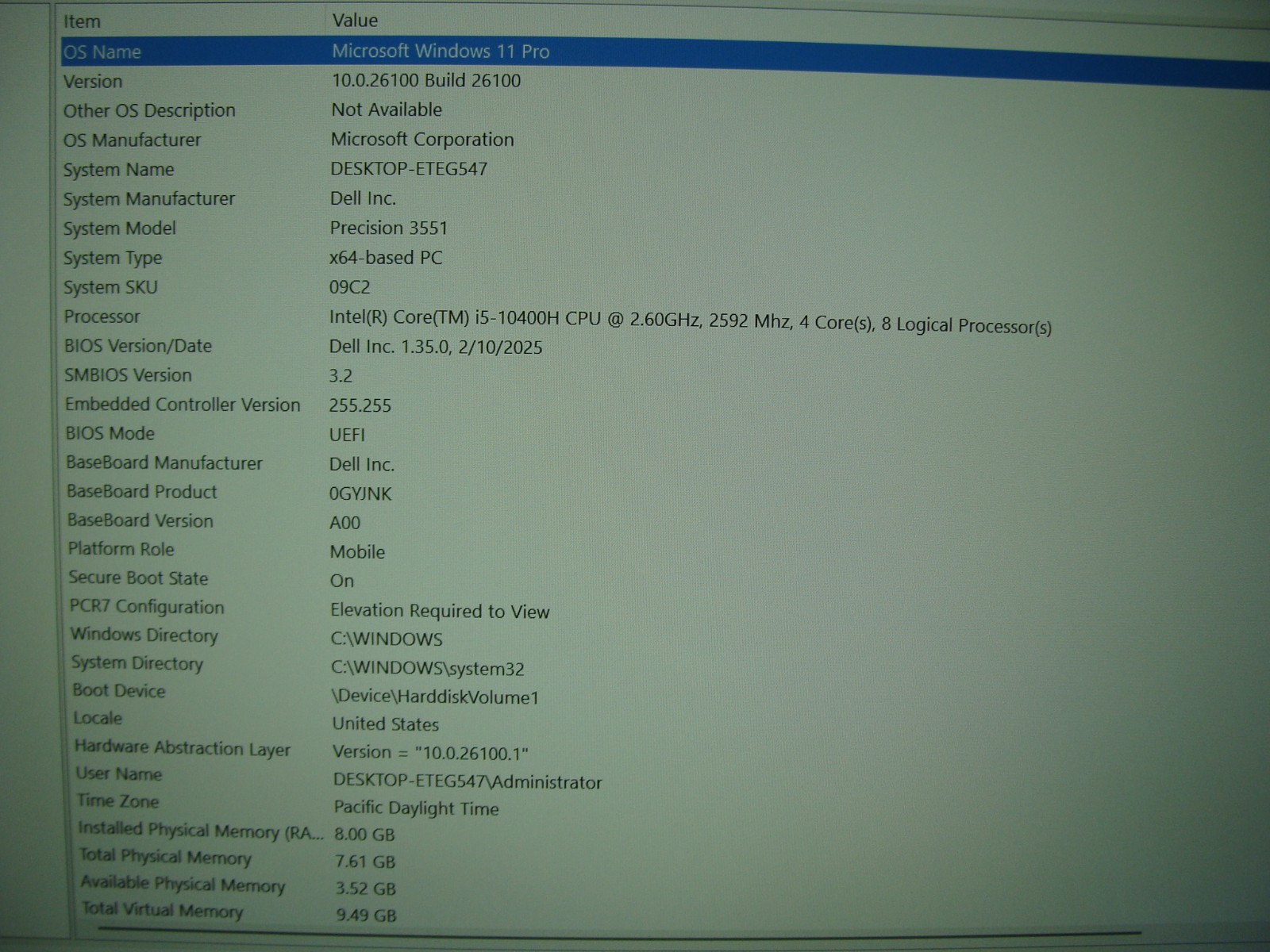 Dell Precision 15 3551 15.6″FHD i5-10400H 2.6GHz 8GB 256GB Win 11 Pro 5G Ready