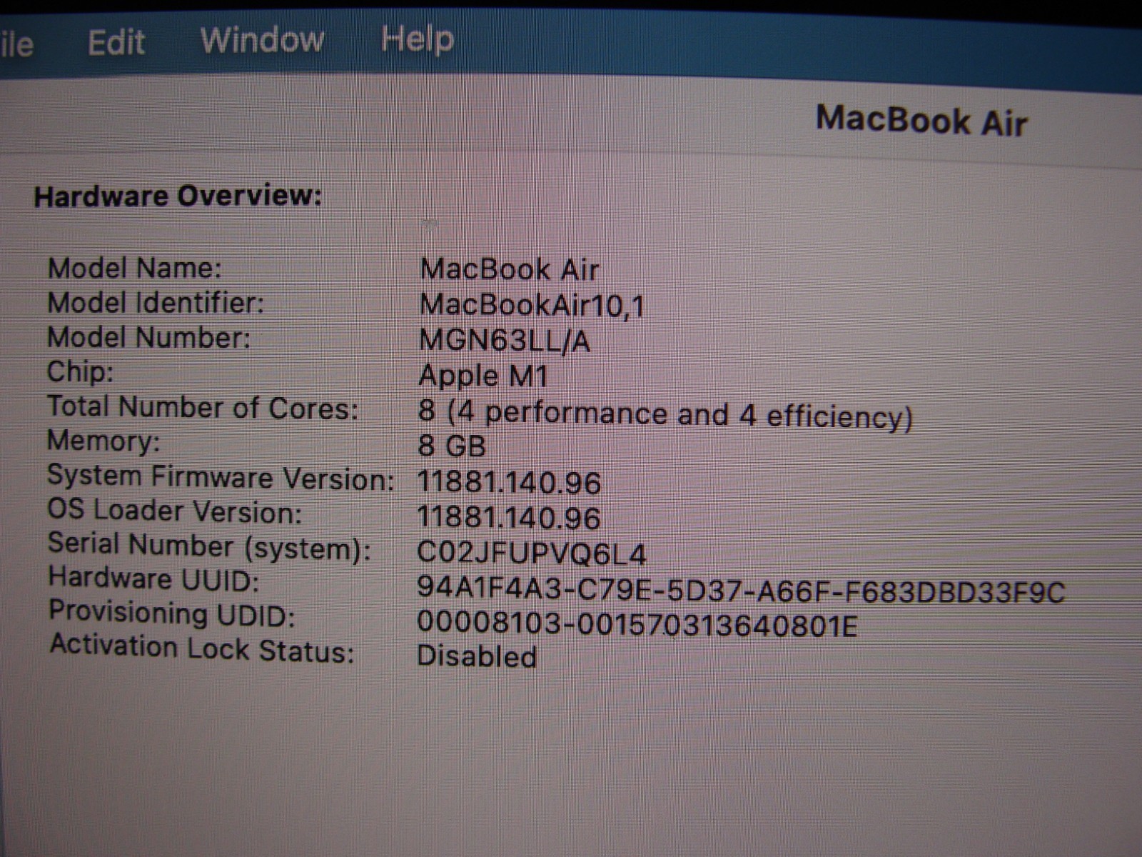 Apple MacBook Air A2337 13.3″ M1 2020 8CPU/7GPU 8GB 256GB OS Sequoia space gray