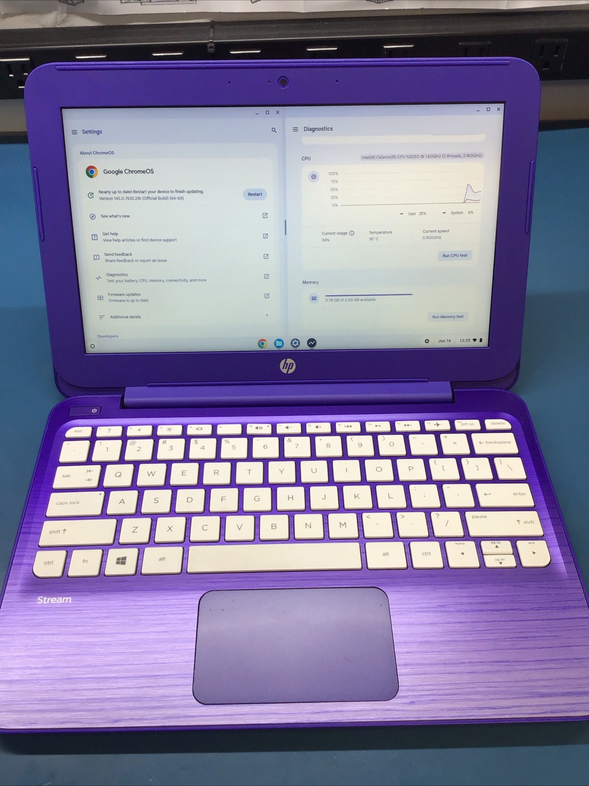 HP Stream 11-r020nr Purple Celaron N3050, 2GB RAM, 32GB STORAGE, ChromeOS Flex