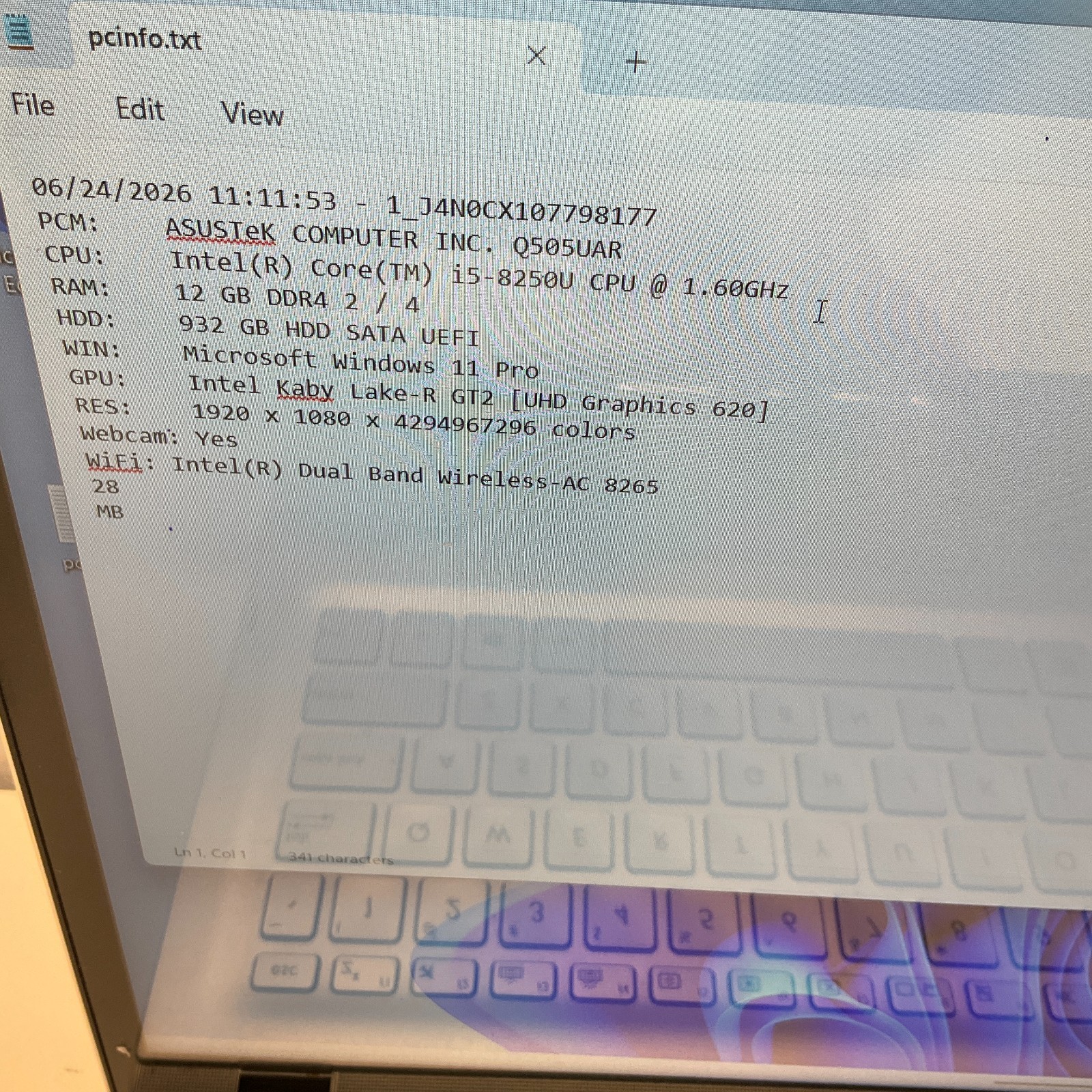 ASUS Q505UAR | INTEL CORE I5-8250U @ 1.60 GHz 1TB HDD 12GB Windows 11 Pro Laptop