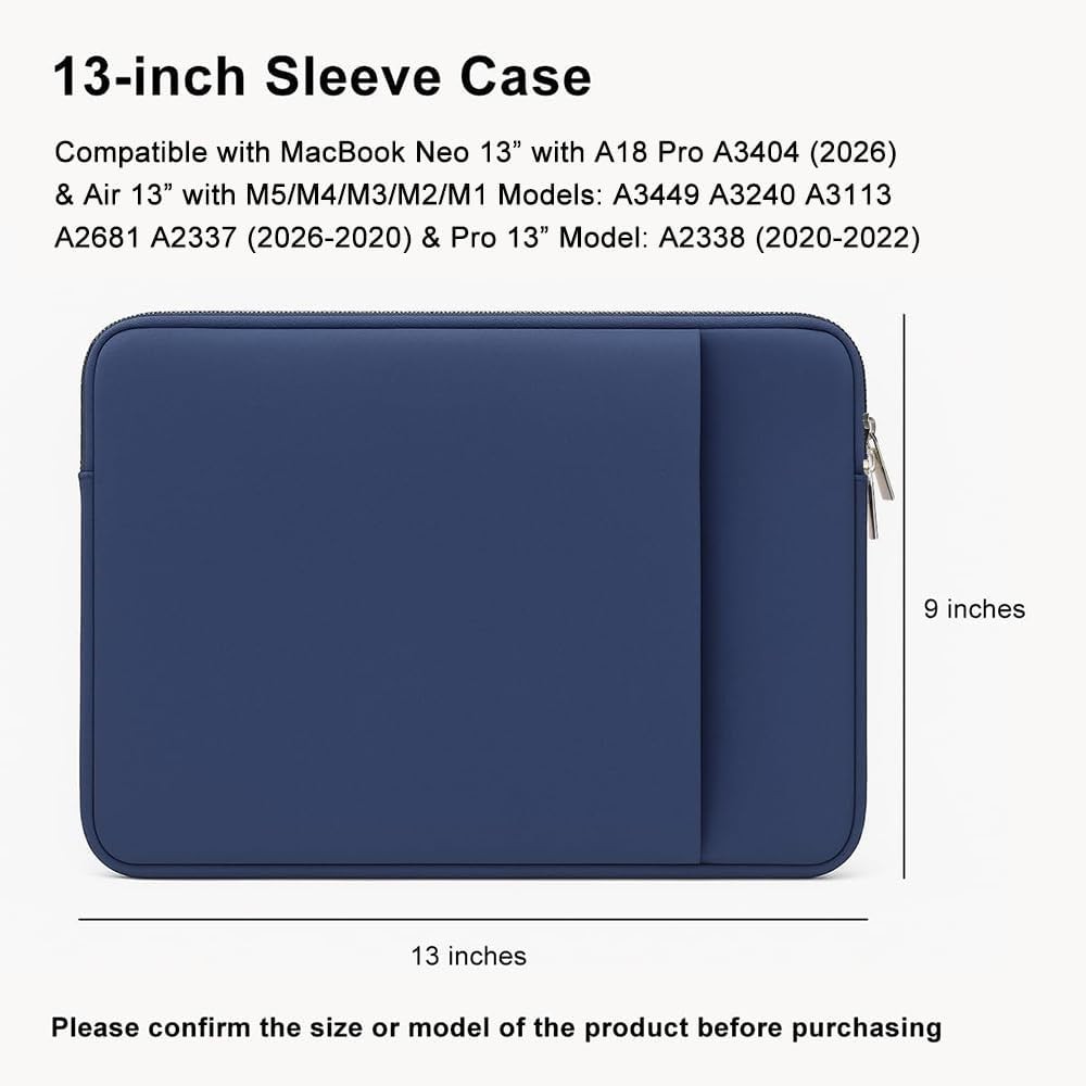 Dark Blue Laptop Sleeve for 13″ MacBook Air/Pro/Neo A18 M1 M2 M3 M4 2020-2026