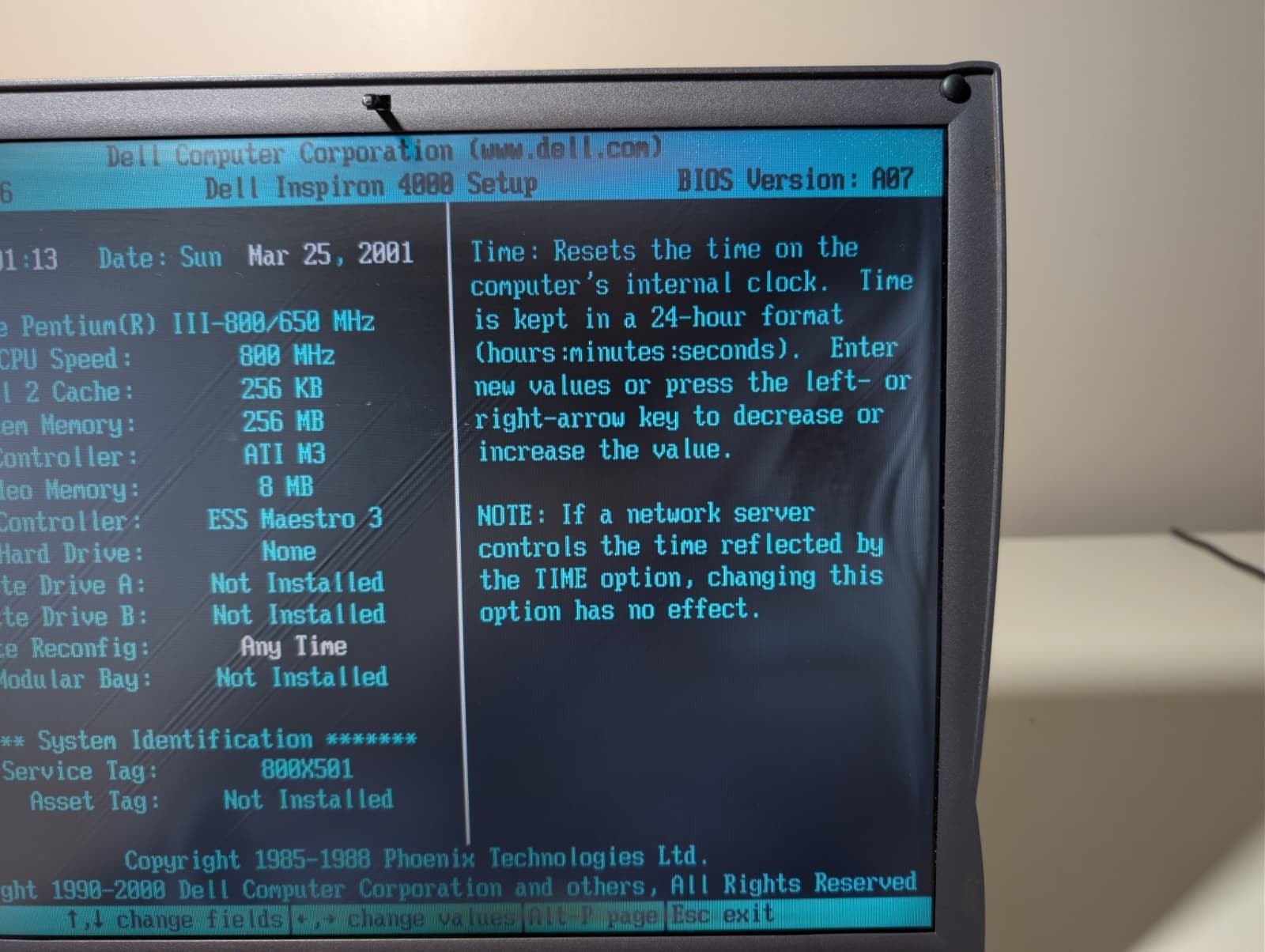 Read! Dell Inspiron 4000 | Intel Pentium III 256MB RAM | Boot To Bios | No Batt
