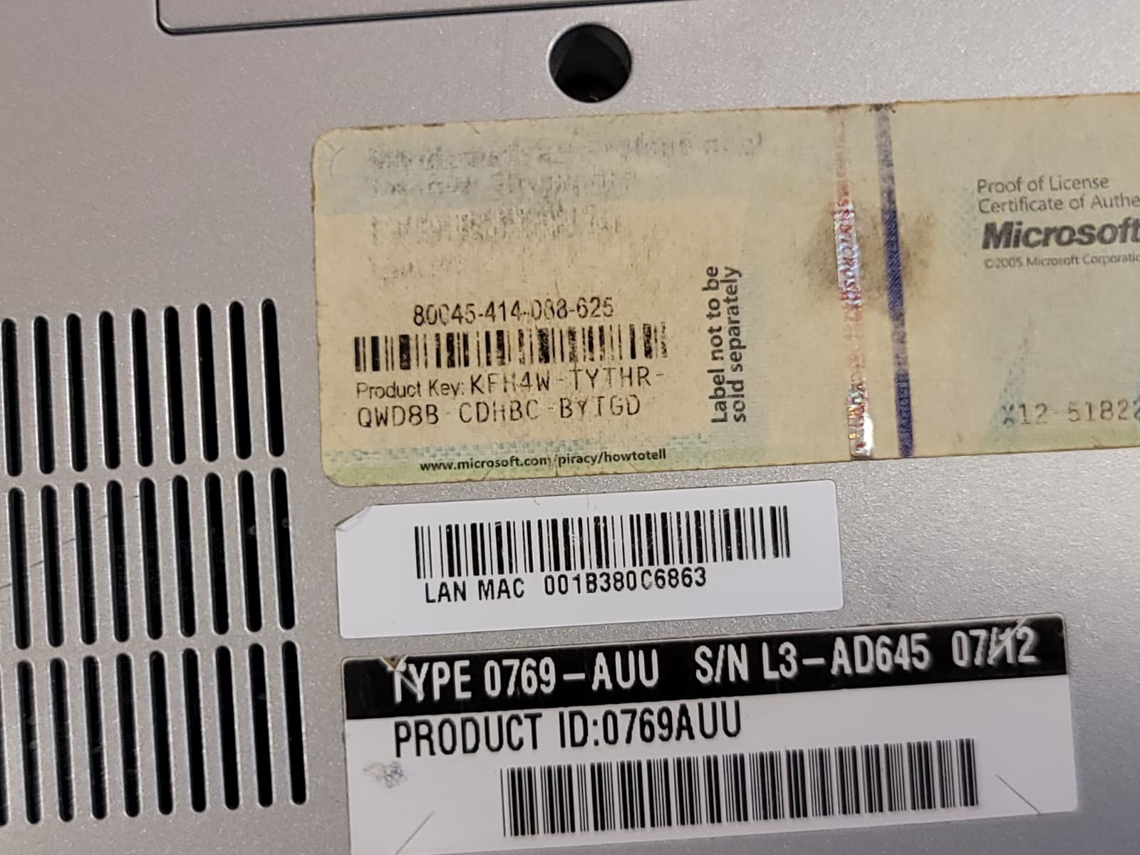 Lenovo 3000 N200 0769-AUU Laptop Notebook Intel Pentium Dual Core – for Parts