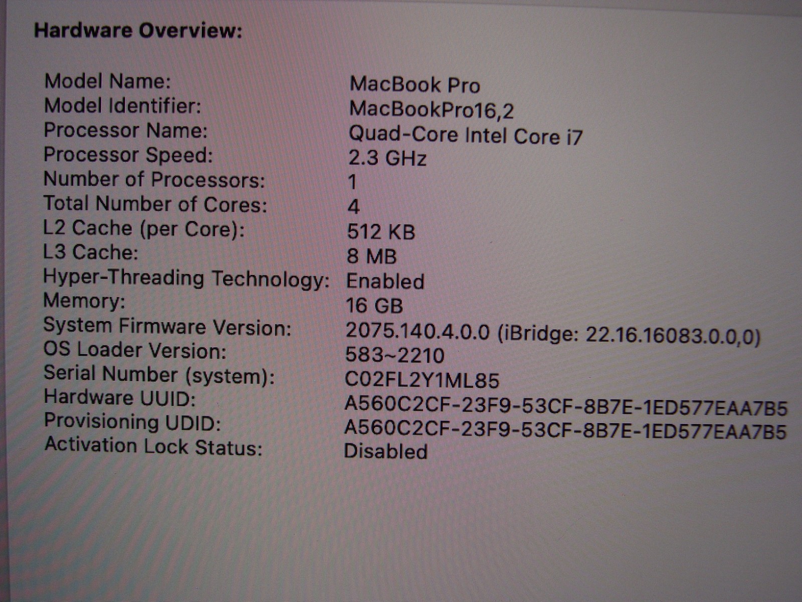 Apple MacBook Pro 13″ (2020) A2251/BTO i7-1068NG7 2.3GHz 16GB 512GB OS Sequoia