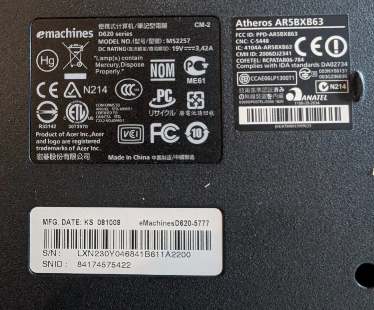 Acer Emachine D620-5777 15,5