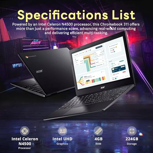 Chromebook 311 11.6″ HD Laptop, Intel Celeron N4500, Intel UHD Graphics, 4GB
