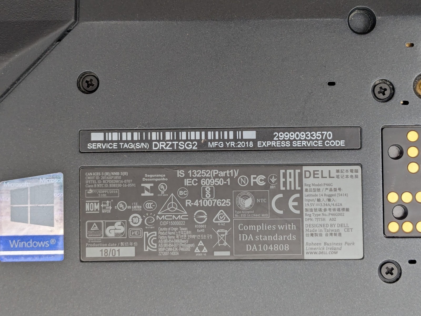 Dell Latitude 5414 Rugged 14″ FHD I5-6300U Backlit Motherboard Palmrest *READ*