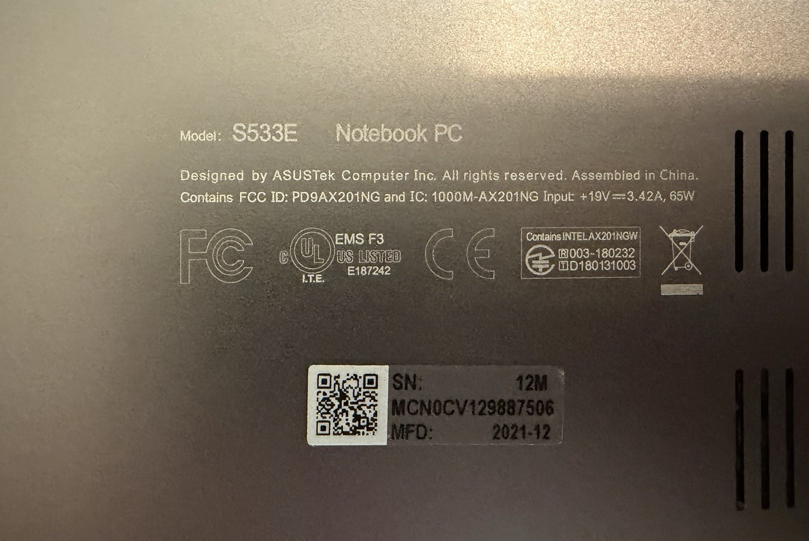 ASUS VivoBook (Indie Black) S15 i7 16GB RAM 500GB SSD Laptop