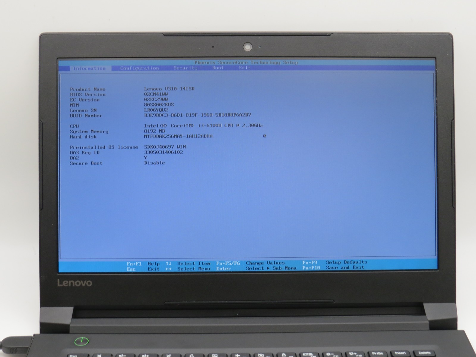 Lenovo V310 i3-6100U @ 2.3GHz 8GB DDR4 256GB 2.5 SATA SSD 14″ No OS