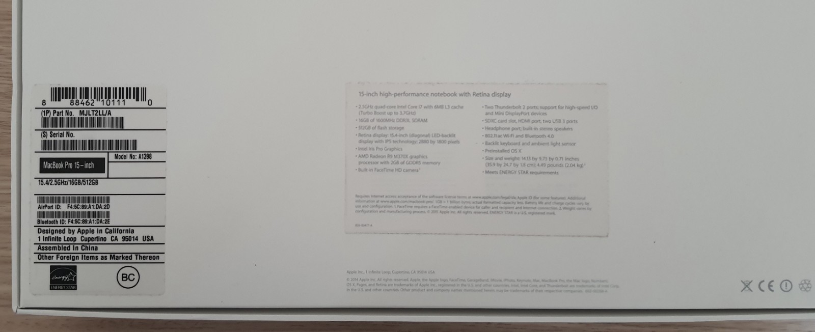 Macbook PRO A1398 15″ Retina I7 2.5Ghz 16gb SSD M.2 500GB – MAC Sonoma 14.7.6