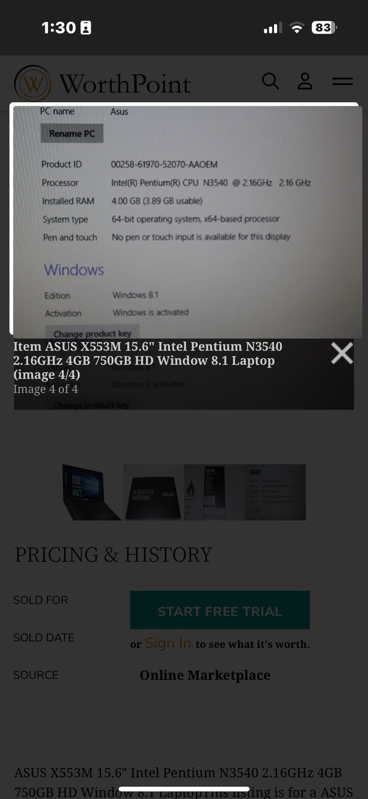 ASUS X553M 15.6″ INTEL PENTIUM N3540 2.16GHZ 4GB 750GB HD WINDOW 8.1 LAPTOP