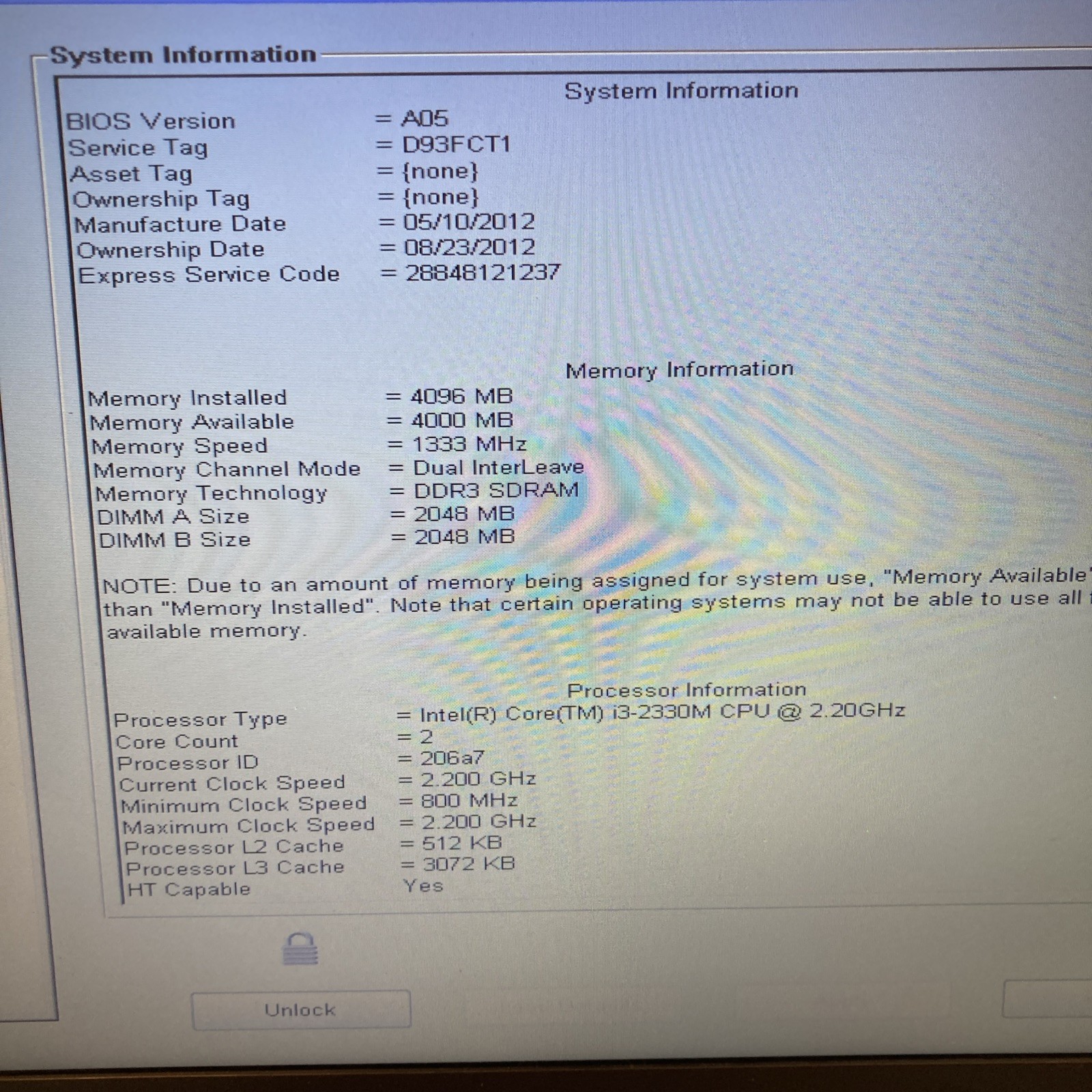 Dell Latitude E5520 Intel i3-2330M 2.2GHz 4 GB 250gb Hdd