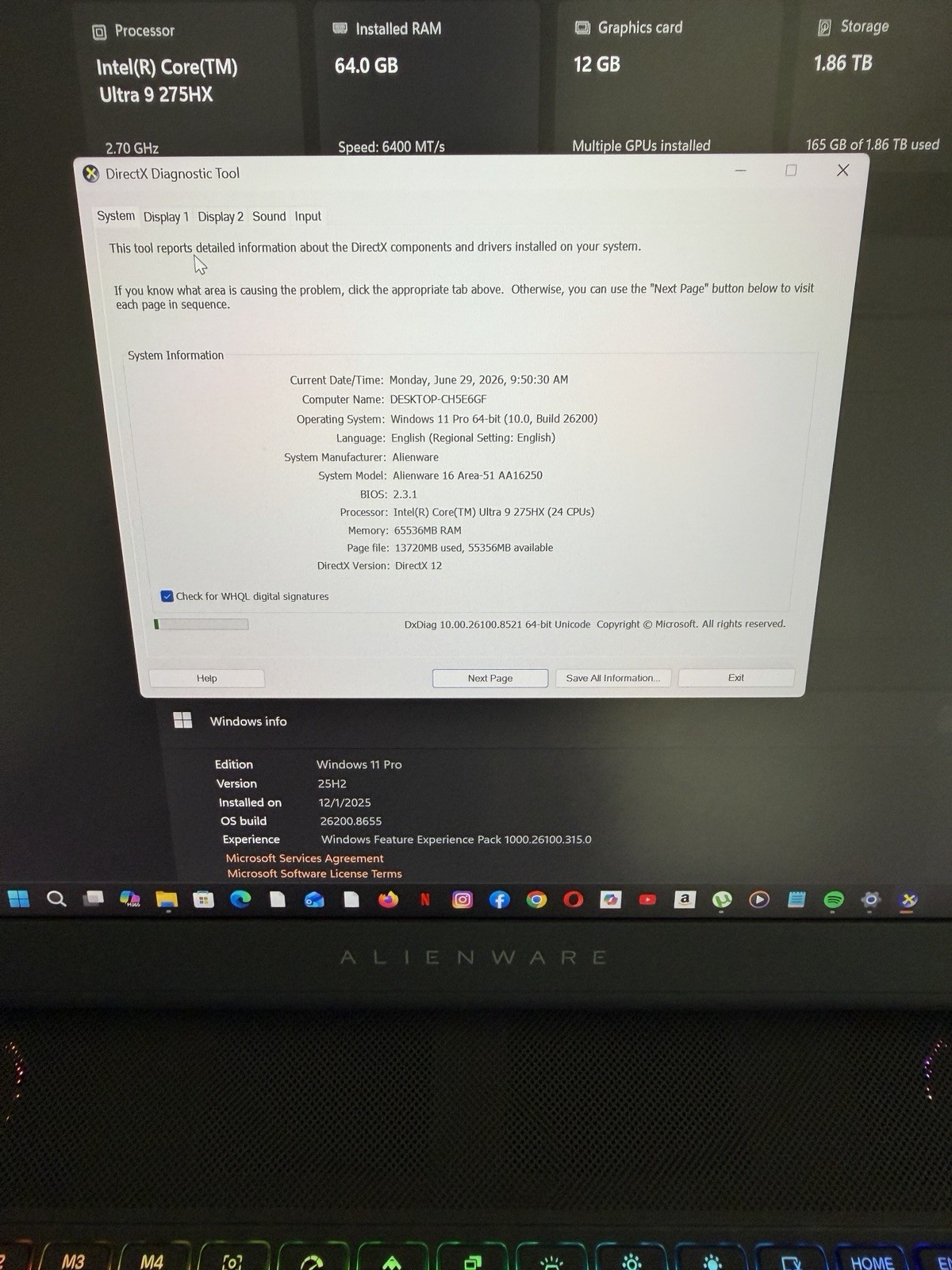 ALIENWARE AREA 51 ULTRA 9 64GB RAM 2TB SSD 5070 Ti
