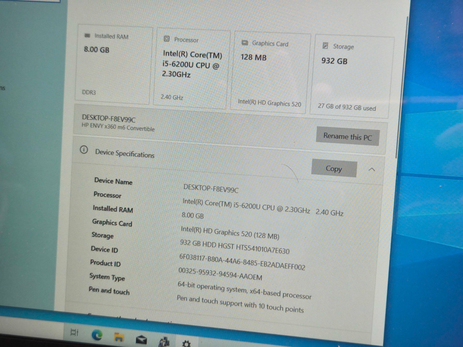 HP Envy X360 M6-W103dx i5-6200U 8GB RAM 1TB HDD Touchscreen Windows 10 – Grade B
