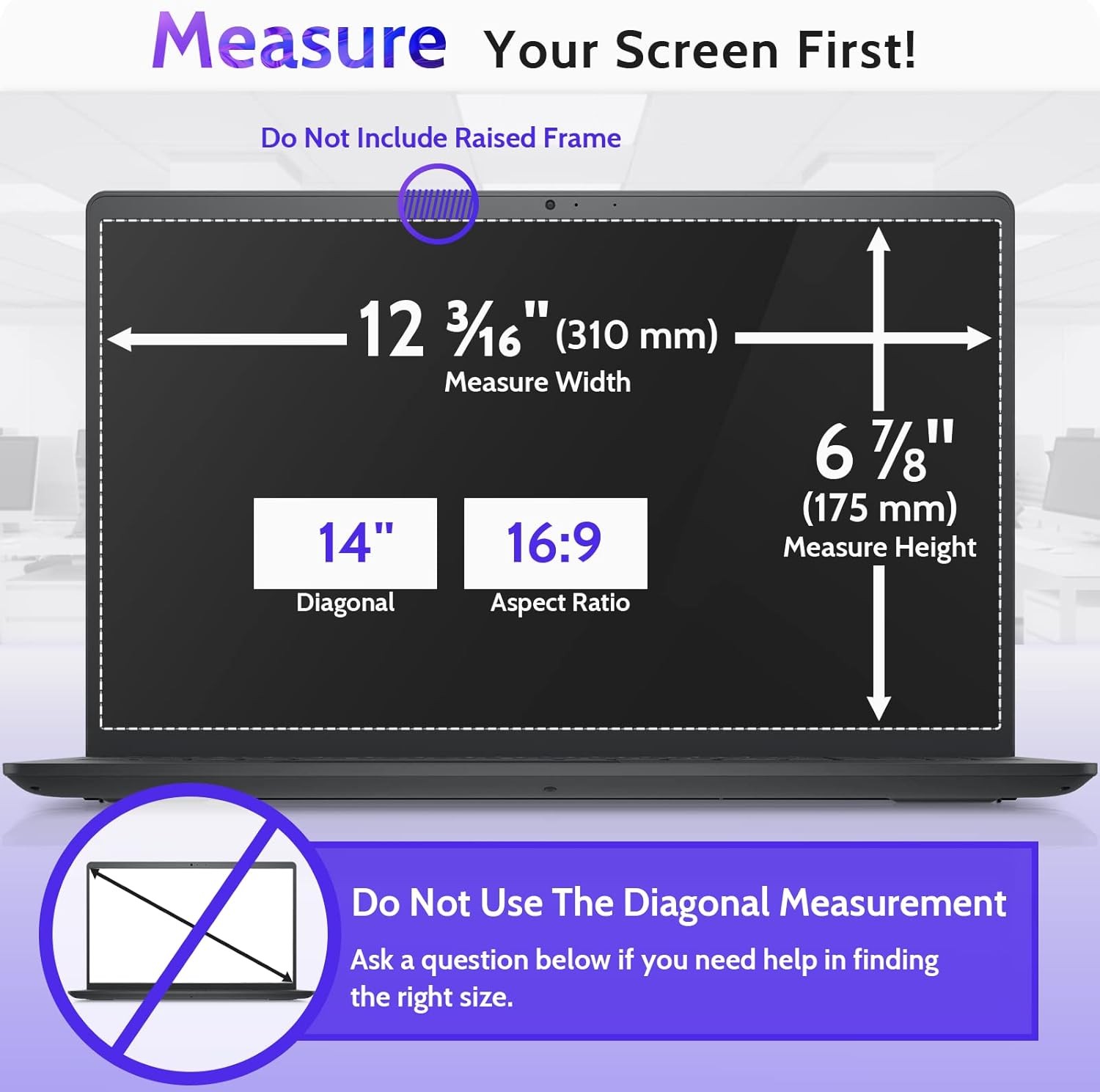 14 Inch Laptop Privacy Screen for 16:9 Computer Monitor, Anti Glare Filter Prote