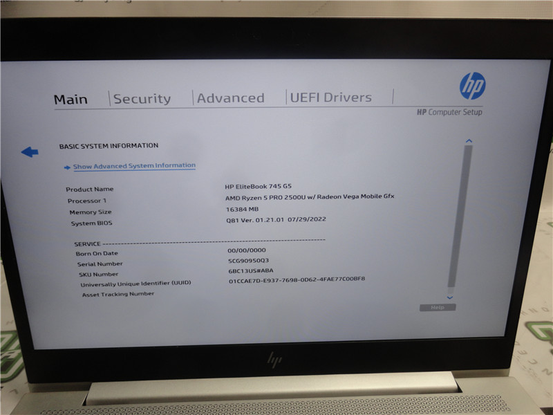 HP EliteBook 745 G5 Ryzen 5 Pro 2500U 16GB RAM 256GB SSD Win10 COA No Adapter.