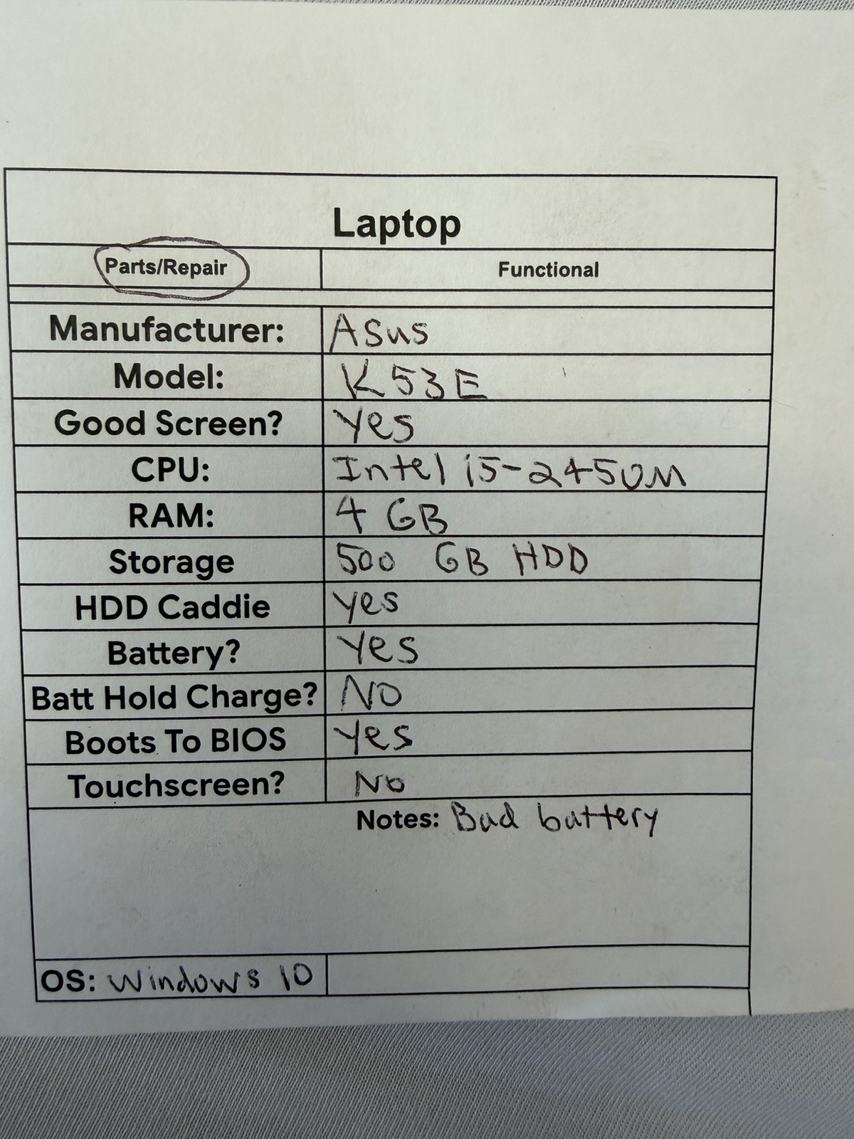 Asus K53E Laptop – Good Screen – Intel i5-2450M – Read Des