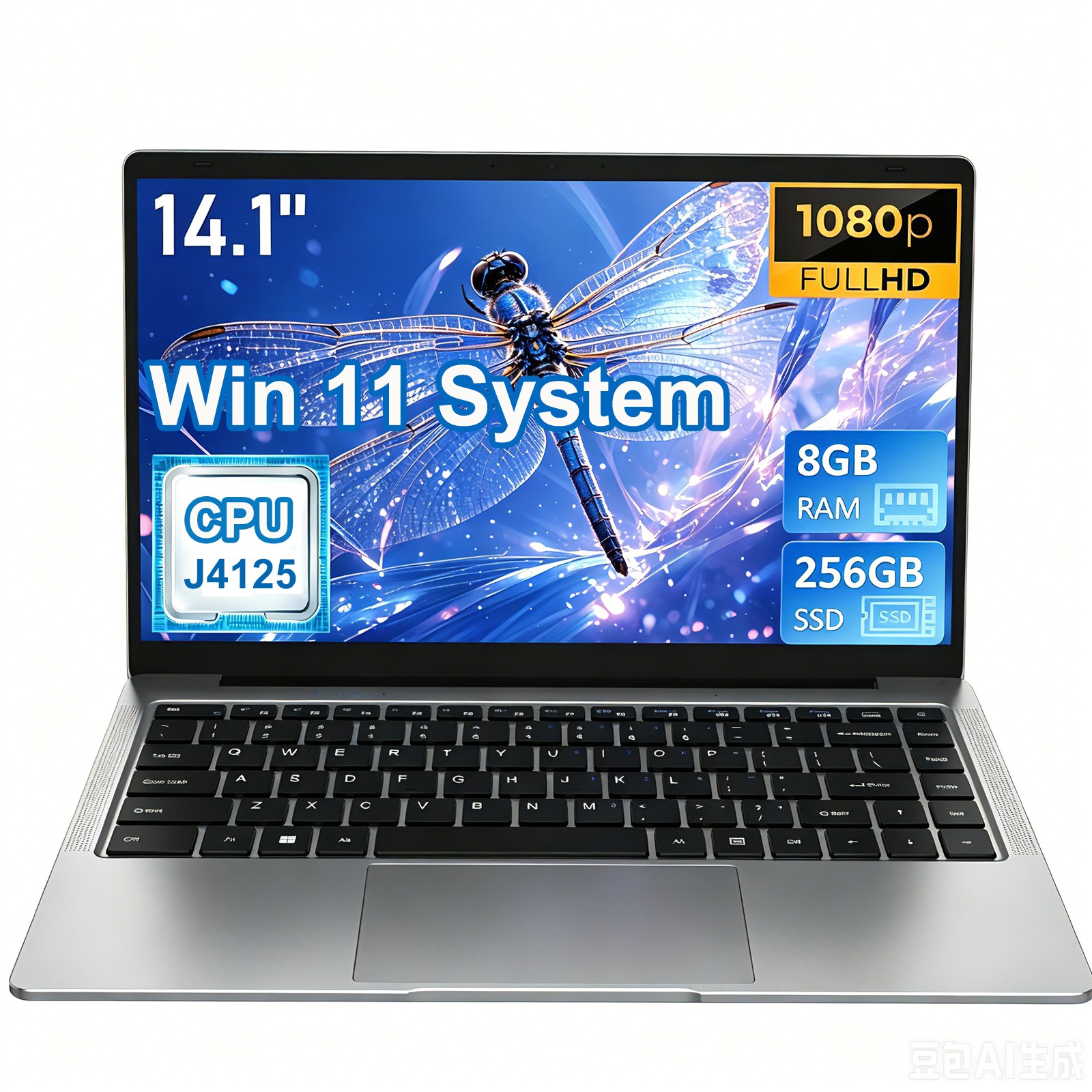 14.1″ Win11 Laptop Quad Core J4125 8GB + 256GB Portable Lightweight Notebook PC
