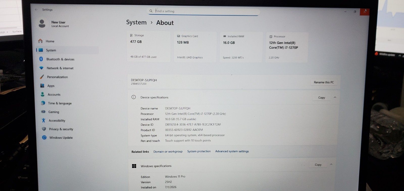 Lenovo ThinkPad T16 Gen 1 Laptop Intel Core i7-12th Gen 16GB RAM 512GB SSD W11P