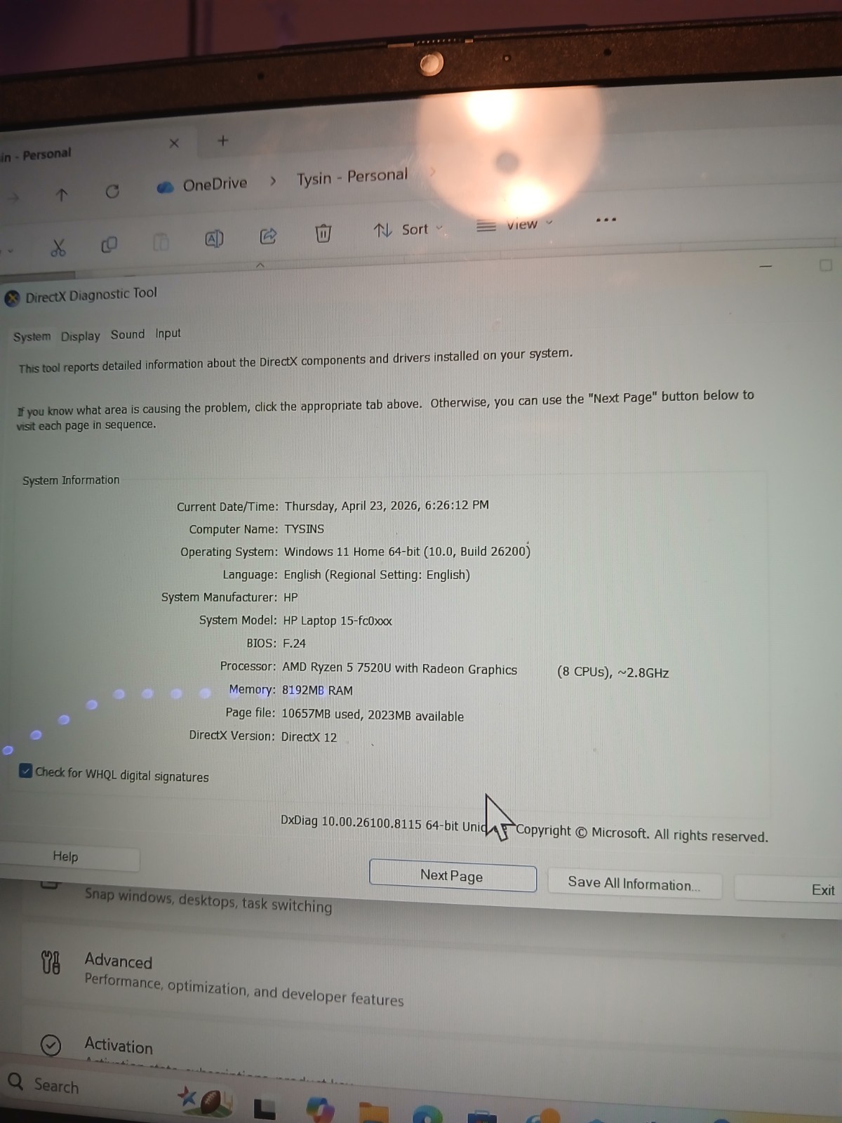 HP Laptop 15-fc0xxx 15.6in Ryzen 5 7520U 8GB Win 11 Home Silver