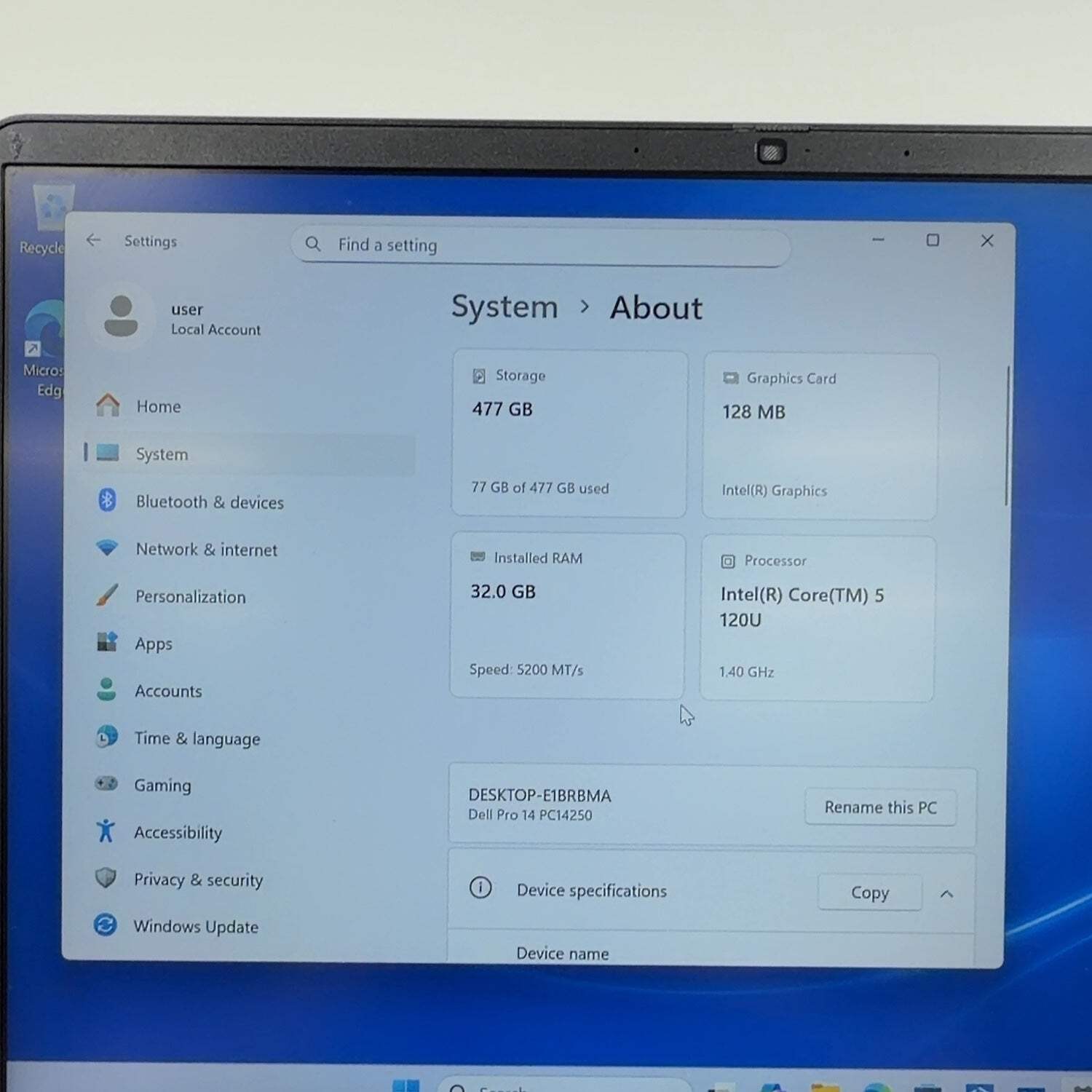 Dell Pro 14 PC14250 14″ Core 5 120U 1.4GHz 32GB RAM 512GB SSD
