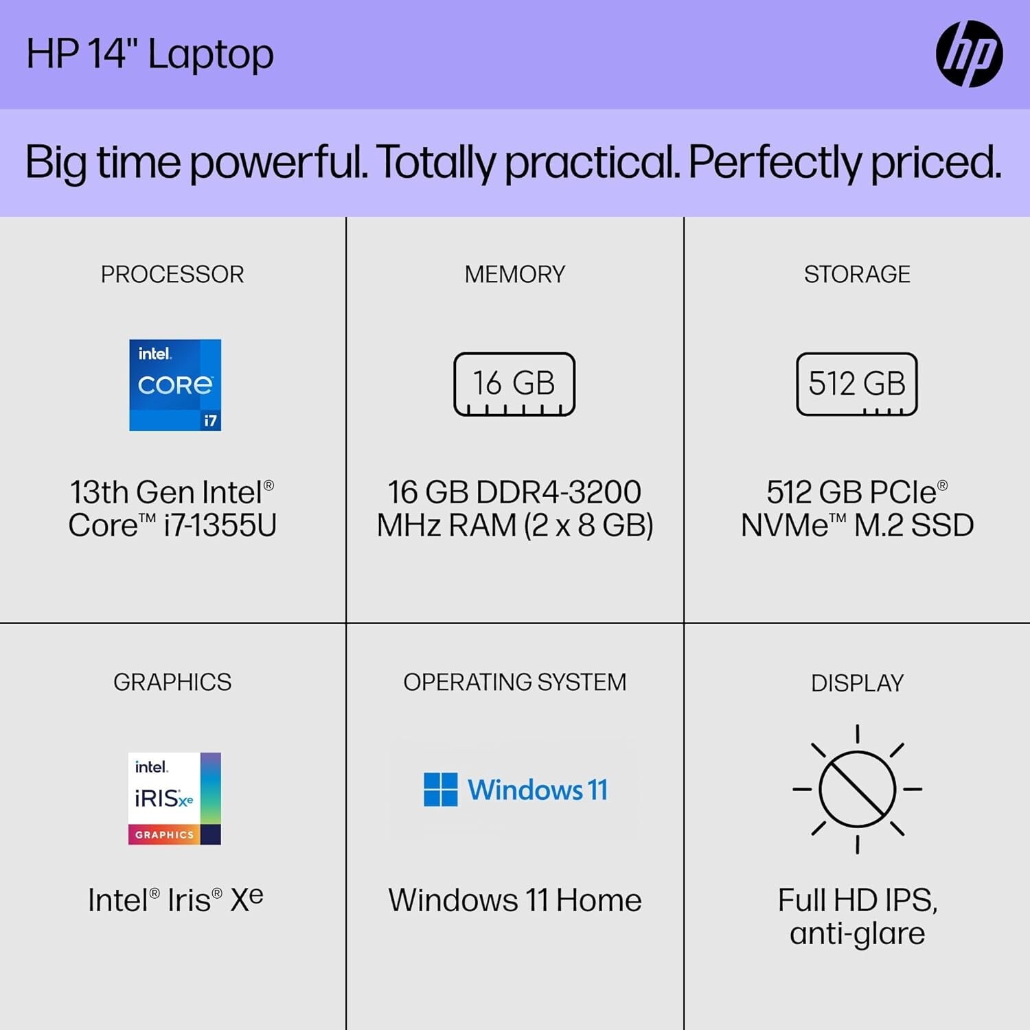 HP 14″ FHD Laptop, 14-ep0199nr, i7-1355U, 16 GB, 512 GB SSD, Intel Iris Xe, W11