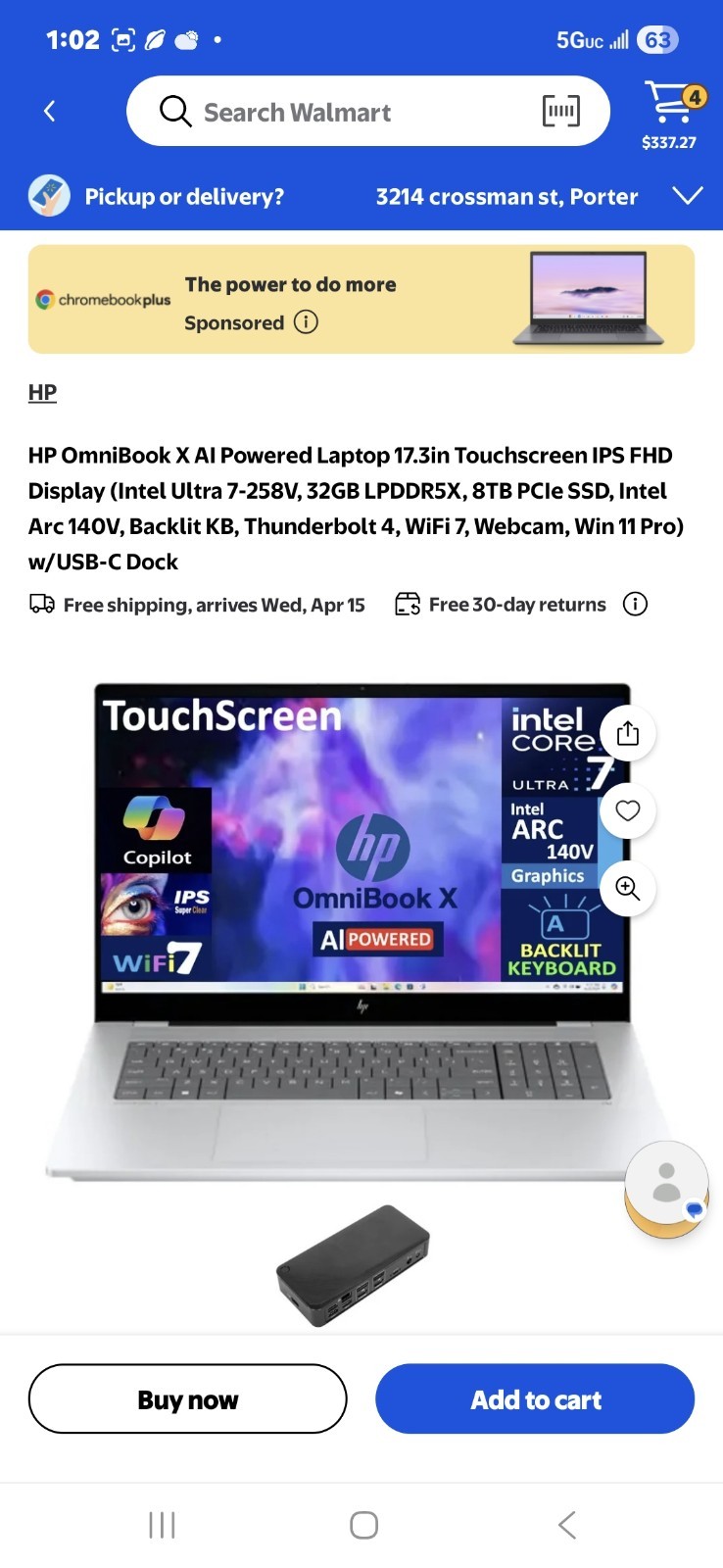 HP OmniBook X Flip AI Laptop 17.3″ Touchscreen Intel Ultra 7-258V 32GB 8TB SSD
