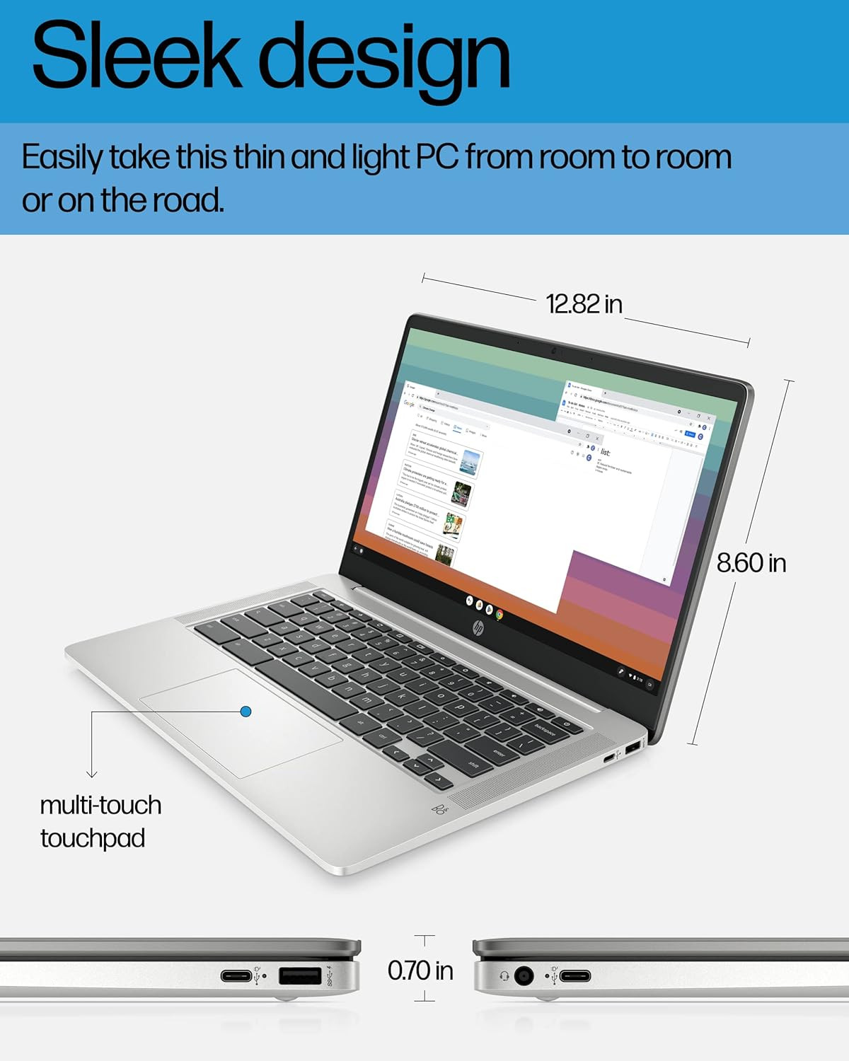 HP Chromebook 14 Laptop, Intel Celeron N4120, 4 GB RAM, 64 GB Emmc, 14″ HD Displ