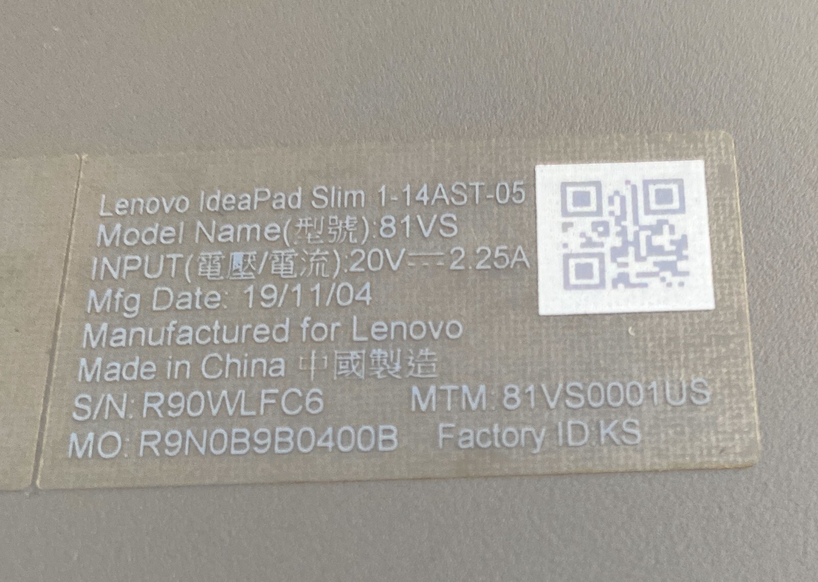 Lenovo Slim 1-14AST-05 14″ AMD A6-9220E 1.6GHz 4GB RAM 64GB HDD -Generic Charger