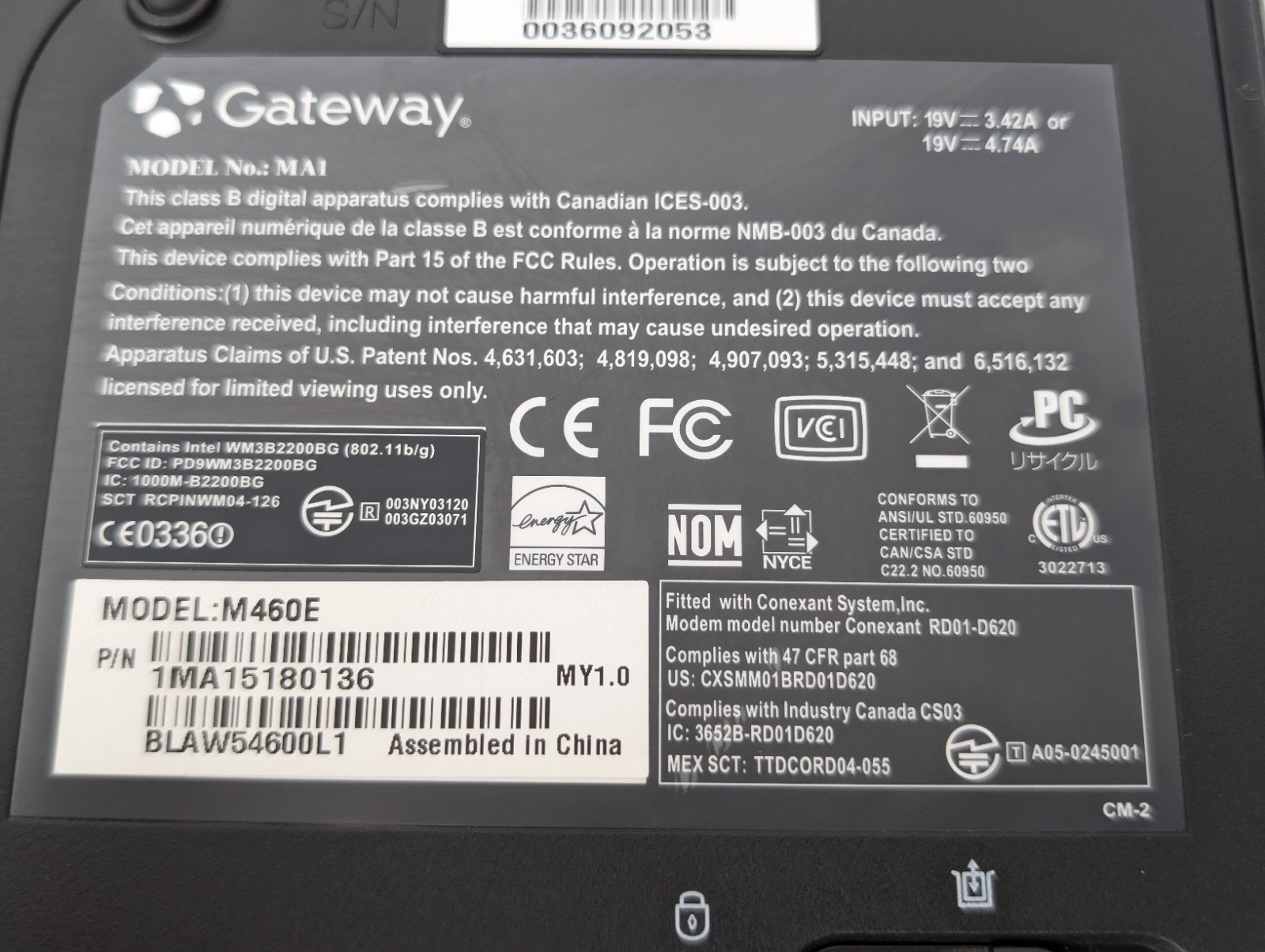 GATEWAY MA1 M460E Pentium M 512mb No HDD, OS, POWER ADAPTER Boots To BIOS