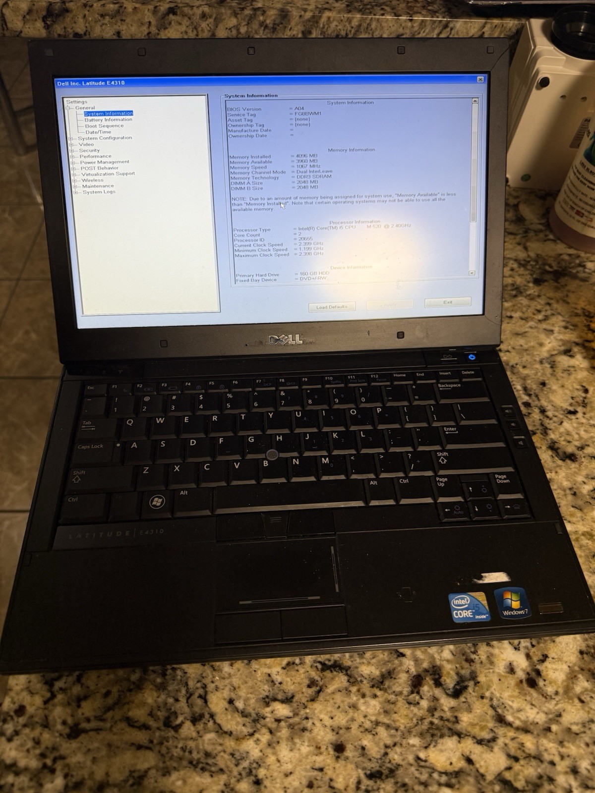 Dell Latitude E4310 Intel i5-M520 2.4GHz 4 GB 160HDD/Win 10 pro/charger in