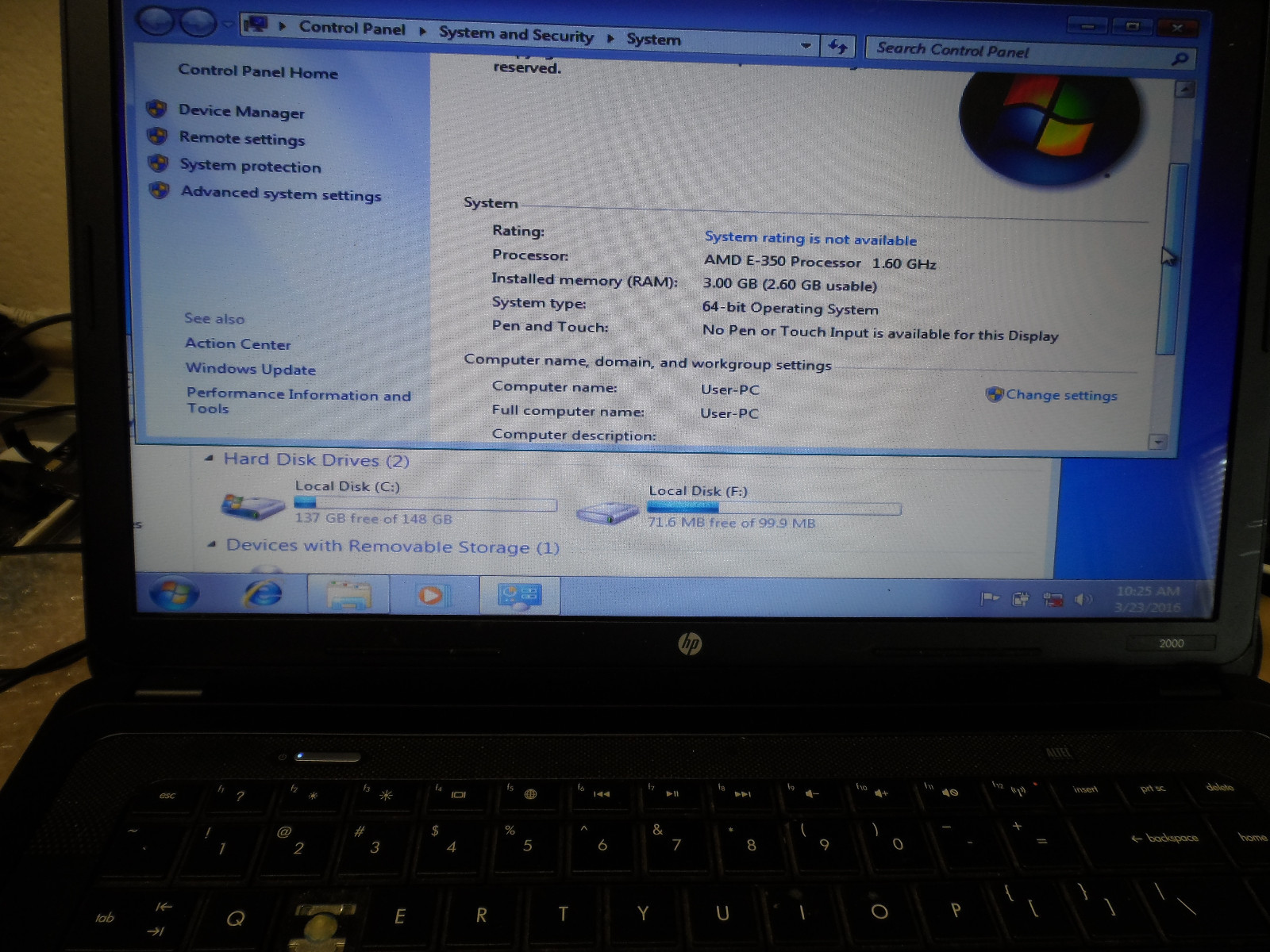 Genuine HP Pavillion 15.6″ Laptop Complete Win 7 1.6GHz 3GB RAM 160GB HDD AS IS!