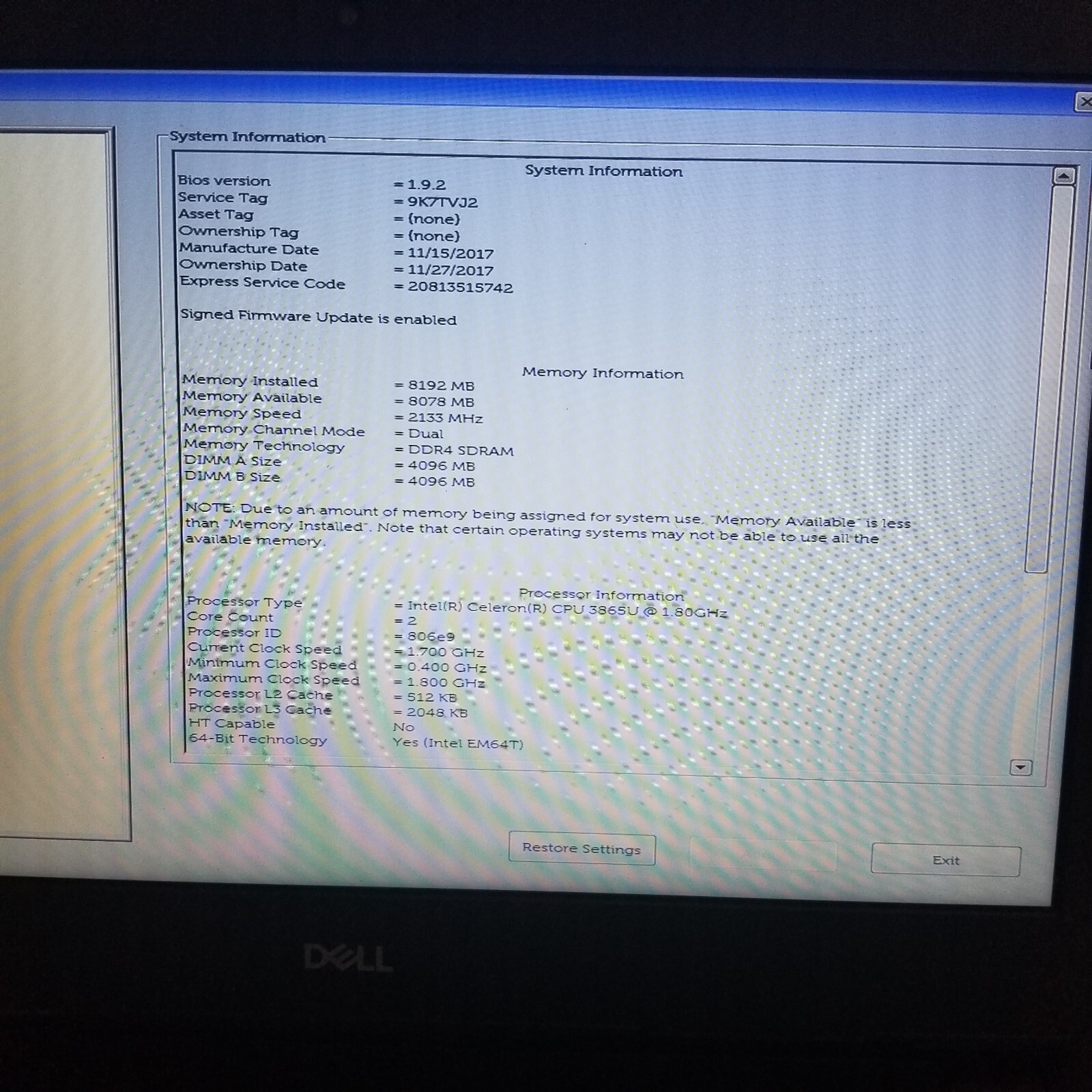 Dell Latitude 3480 Celeron 3865U@1.80GHZ 8GB 128GB SSD