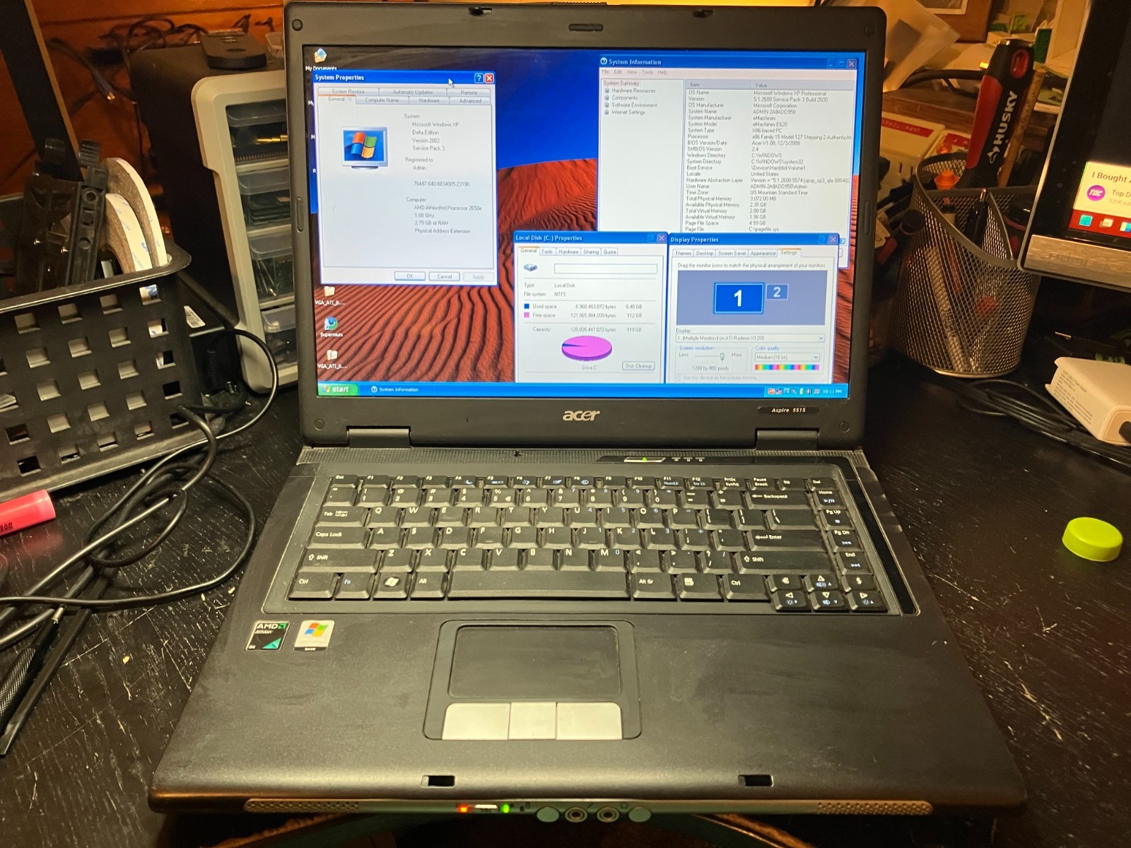 Acer Aspire 5515 Vintage Laptop 15″ Athlon 1.6GHz 3GB RAM 120GB SSD Wifi Win XP