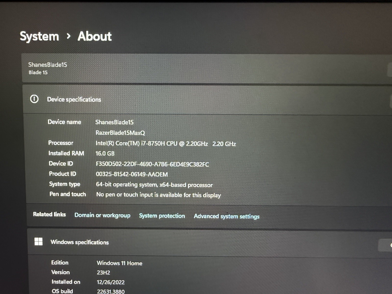 Razer Blade 15 Advanced 2020 Intel Core I7-10875H RTX 2070 16GB RAM 512GB SSD