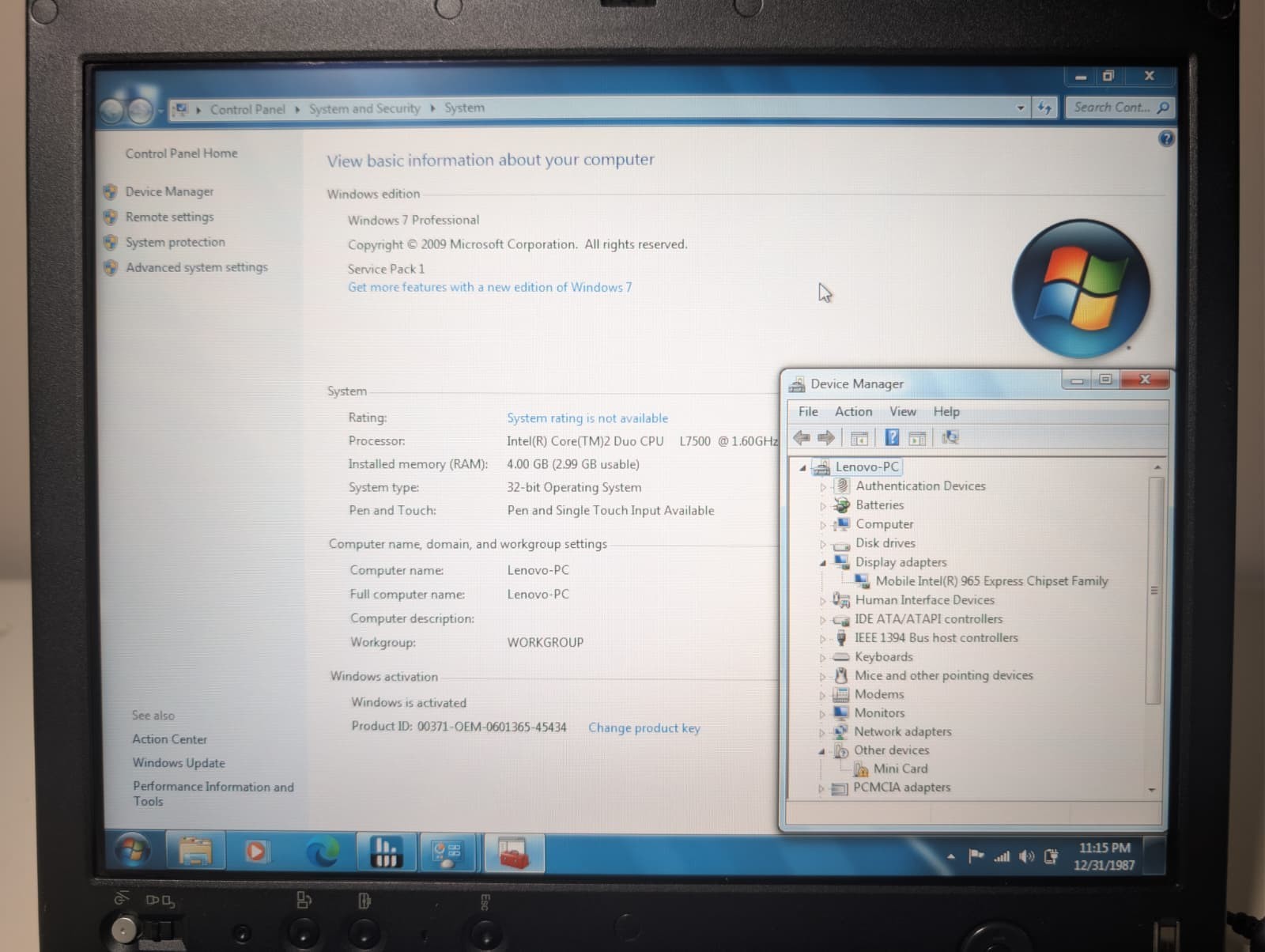 Lenovo ThinkPad X61 Tablet RARE | C2D L7500 4GB RAM 256GB SSD | Win 7 32-Bit