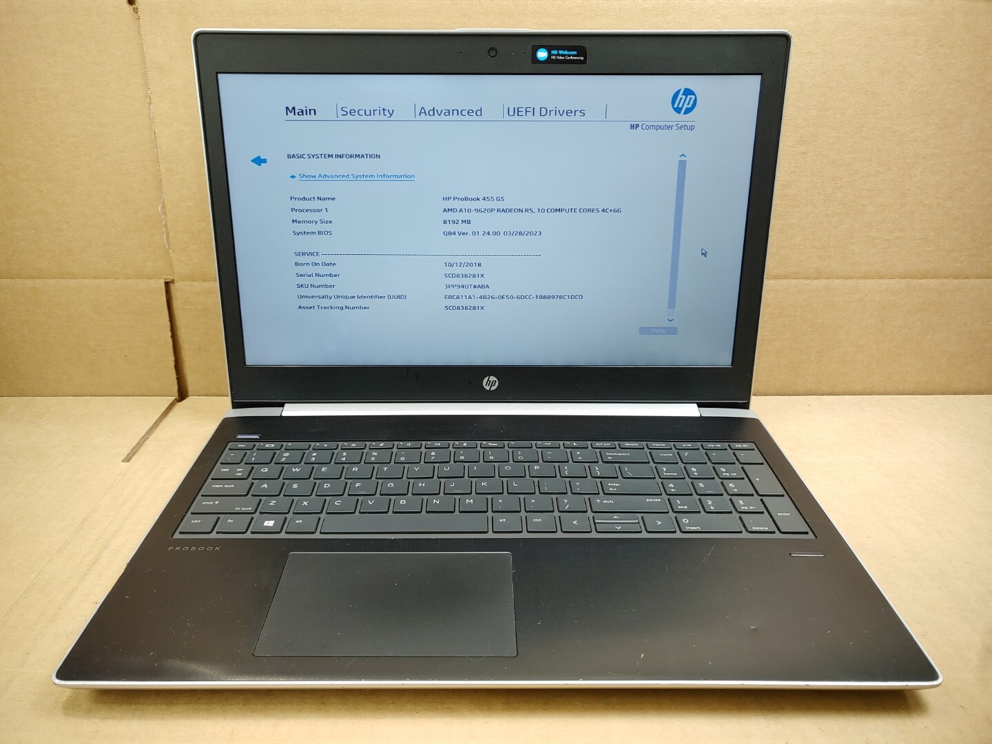 HP ProBook 455 G5 15.6″ AMD A10-9620P✔ *NO HDD/ NO RAM/ NO AC* ***READ***