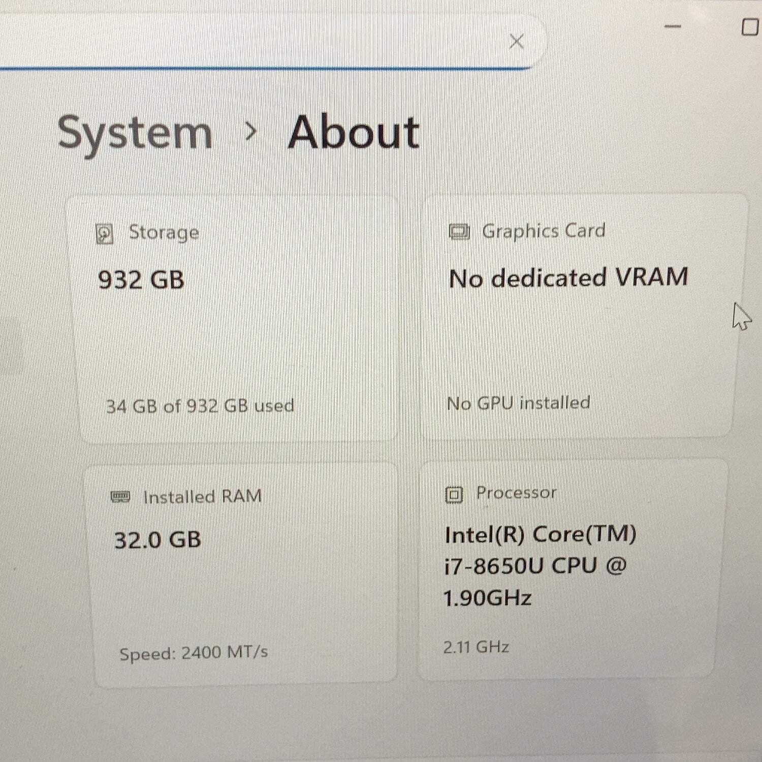 Dell Latitude 5490 14″ i7-8650U 2.1GHz 32GB RAM 1TB HDD NO CHARGER